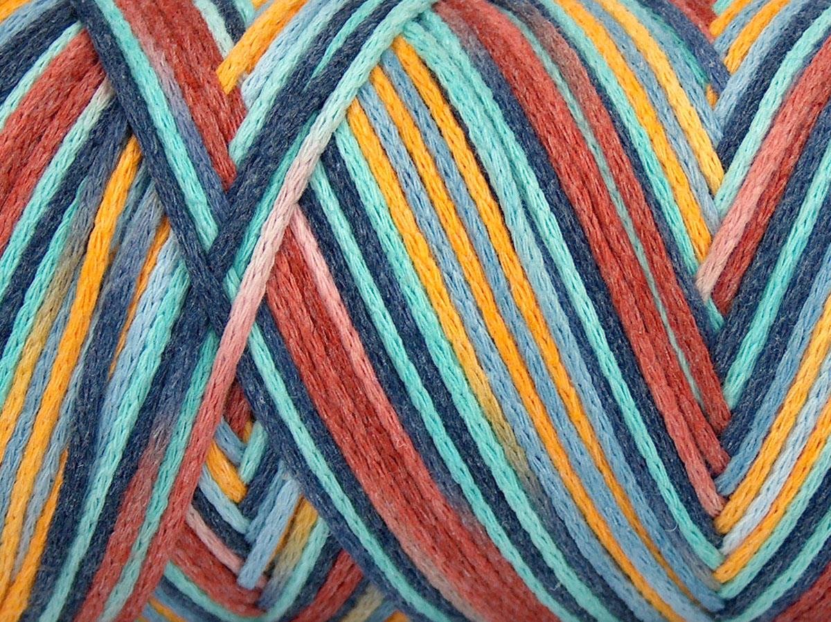 Macrame Cotton Print Gold, Copper, Blue Shades, Mint Green