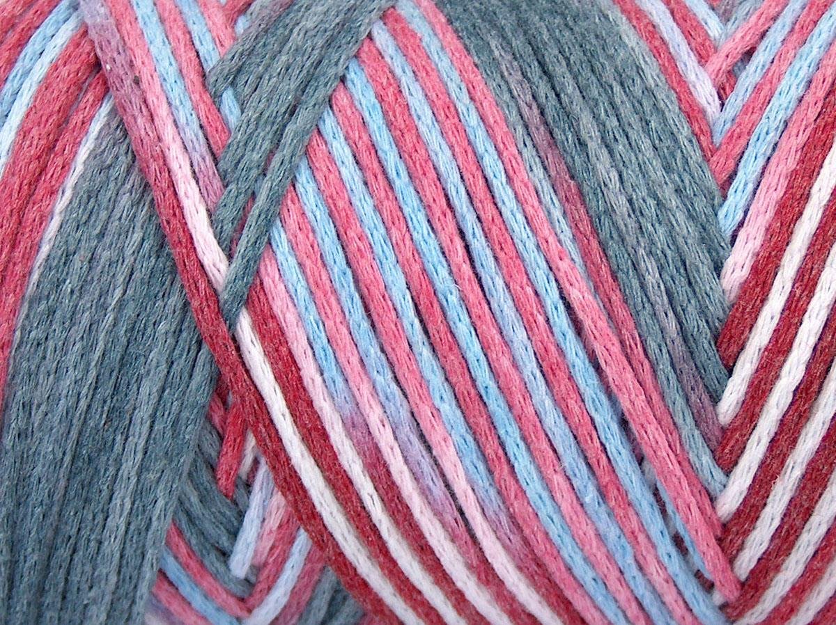 Macrame Cotton Print Red, Grey, Light Blue, Pink Shades