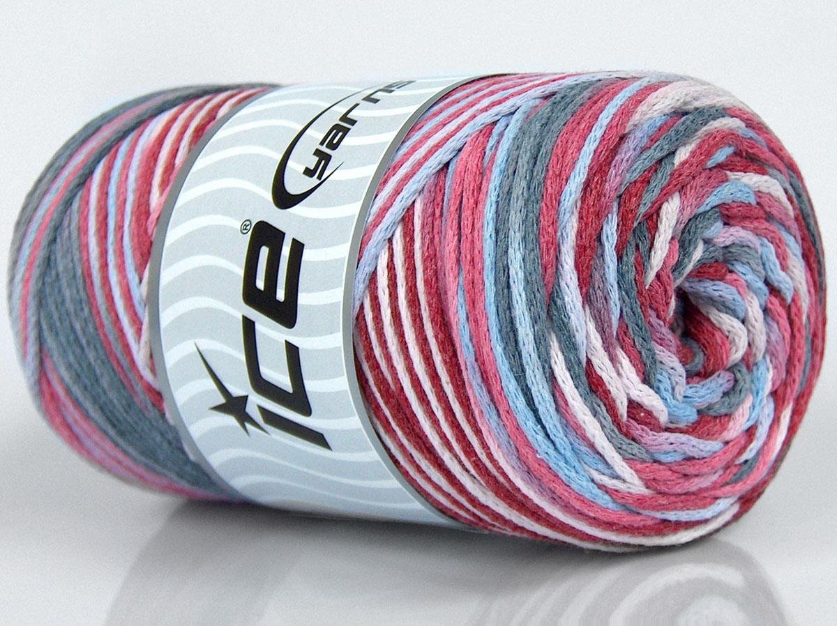 Macrame Cotton Print Red, Grey, Light Blue, Pink Shades