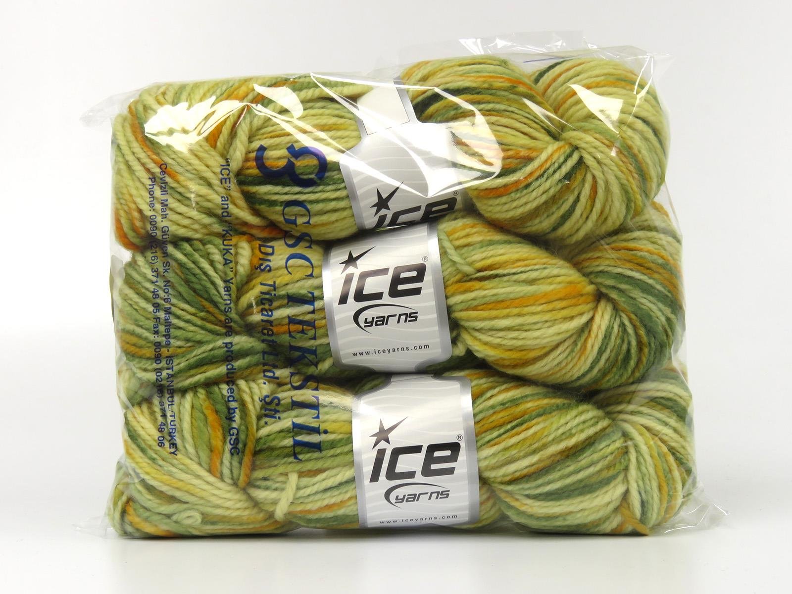 Organic Wool Bulky Hand Paint Gold, Green Shades