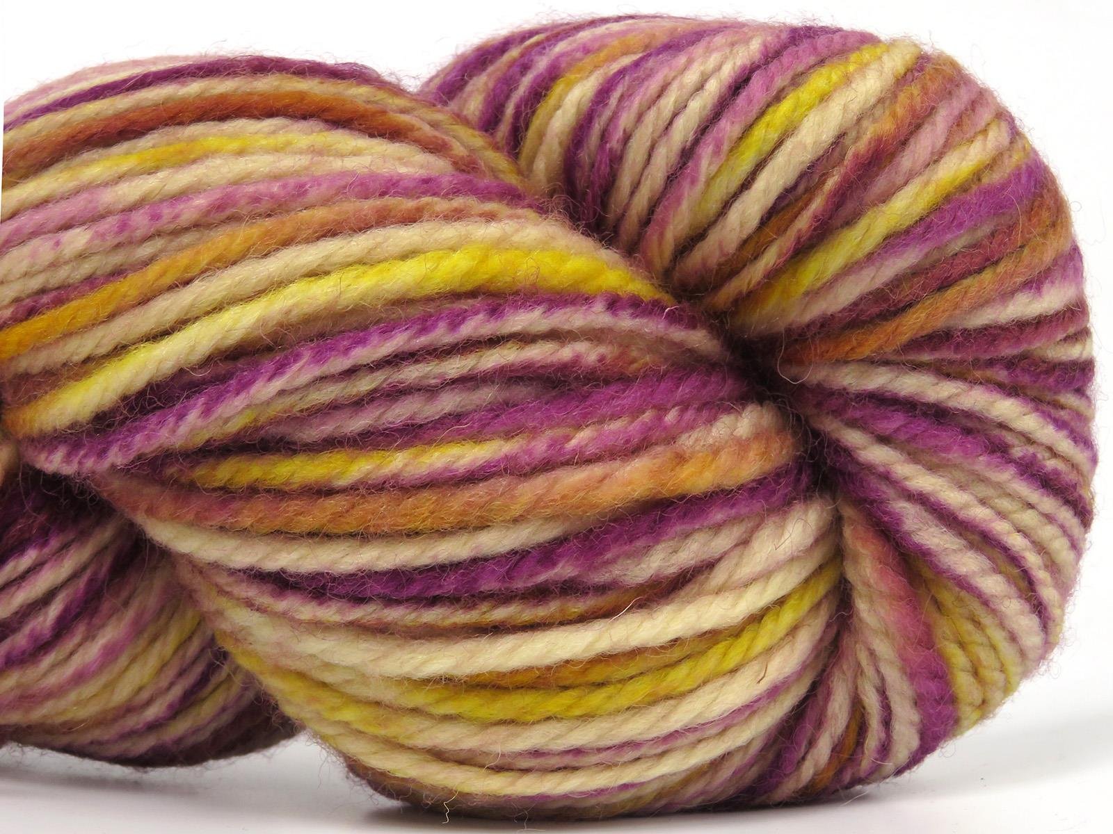 Organic Wool Bulky Hand Paint Purple, Cream, Gold