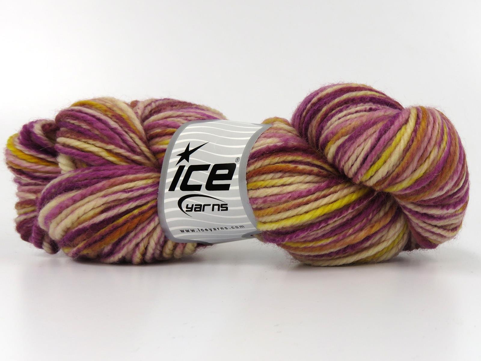 Organic Wool Bulky Hand Paint Purple, Cream, Gold