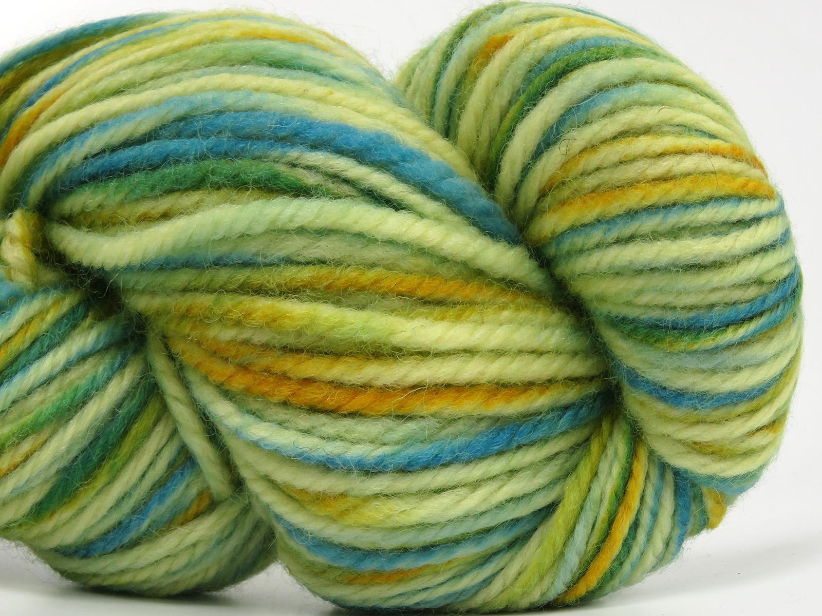 Organic Wool Bulky Hand Paint Turquoise, Gold, Green Shades