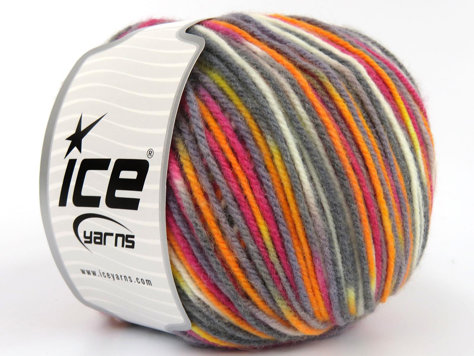 Wool Varicolor Worsted Cream, Orange, Grey, Fuchsia