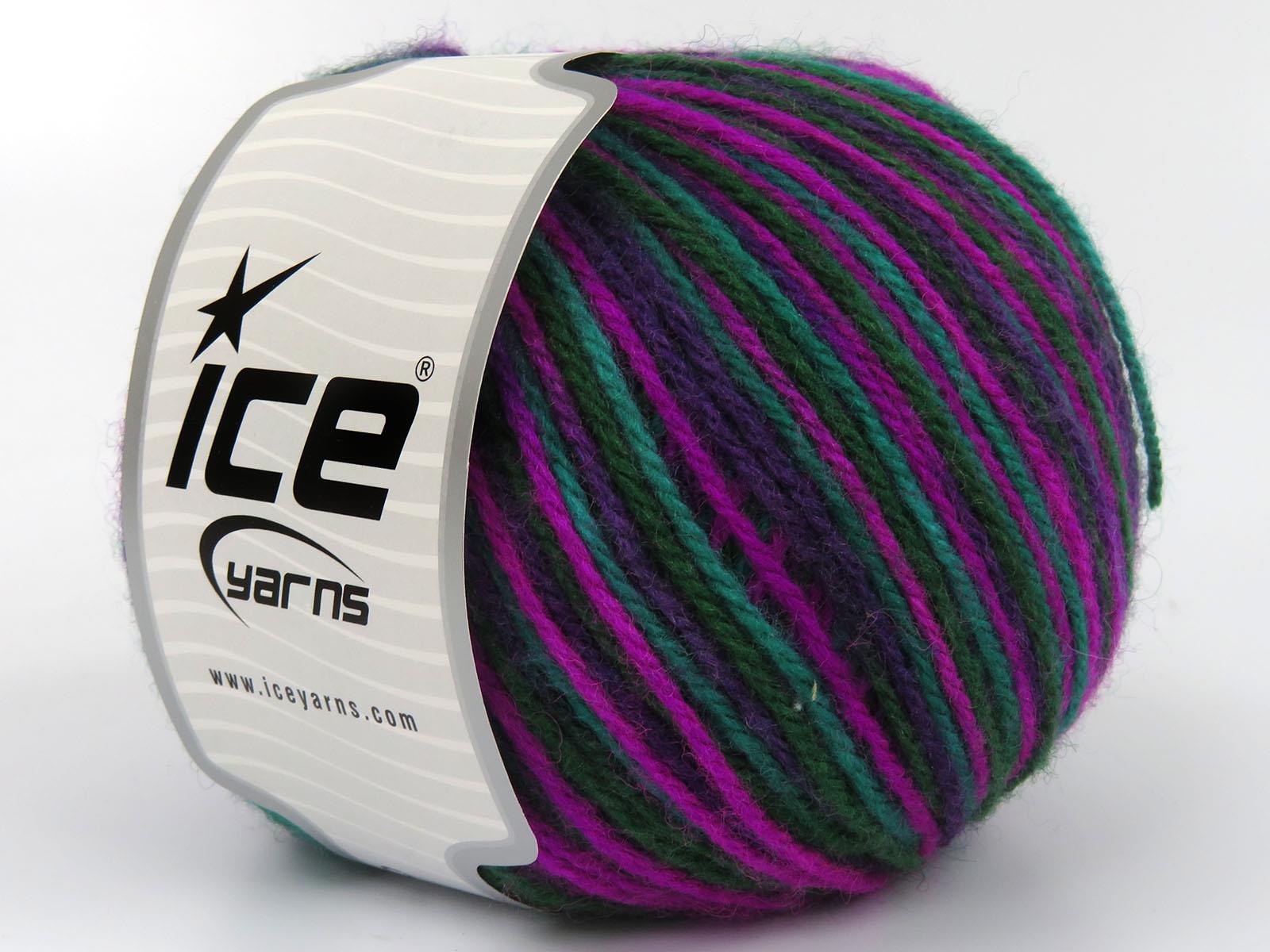 Wool Varicolor Worsted Green Shades, Purple Shades