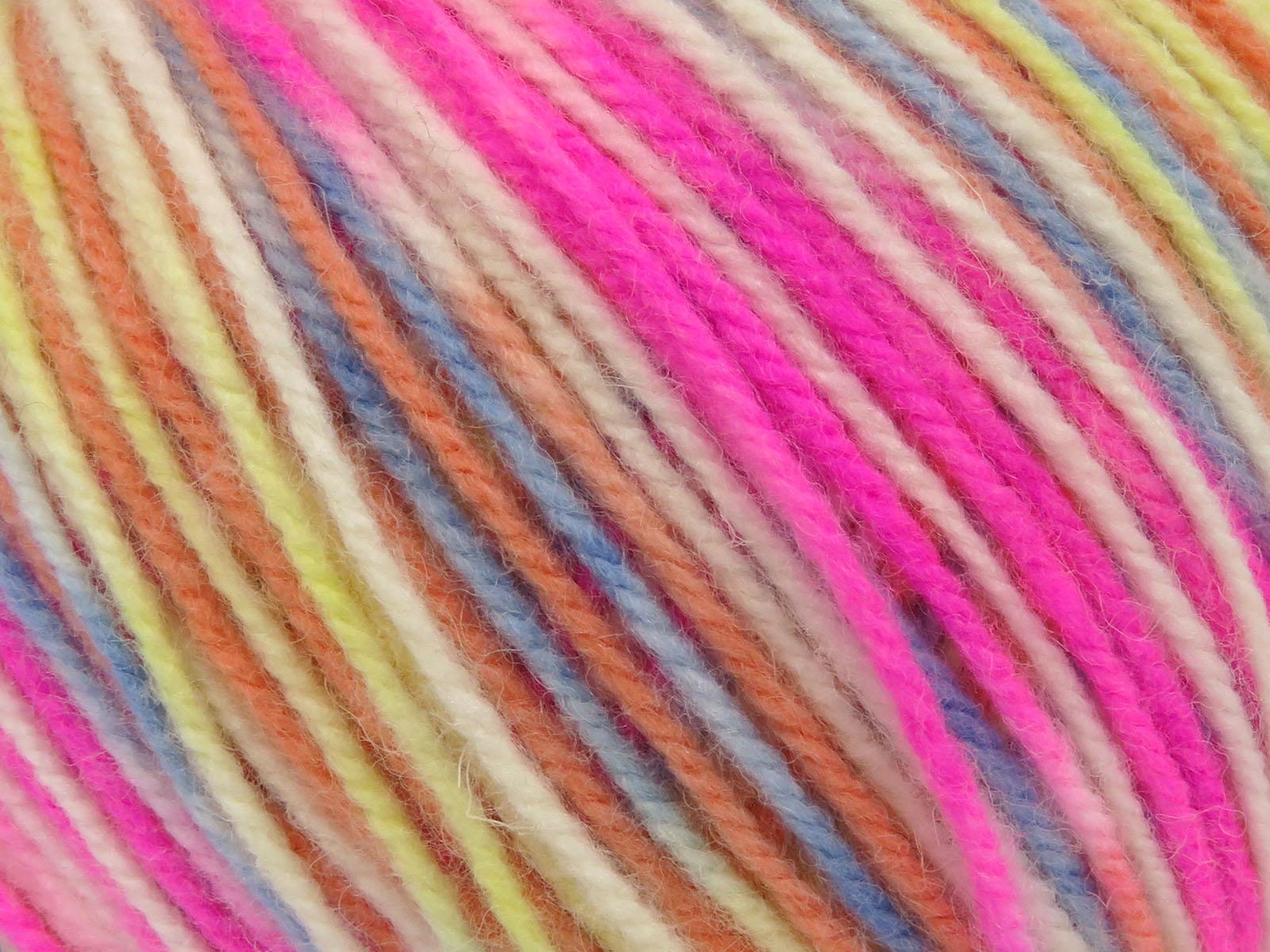 Wool Varicolor Worsted Pink, White, Light Blue, Mint Light Green Orange