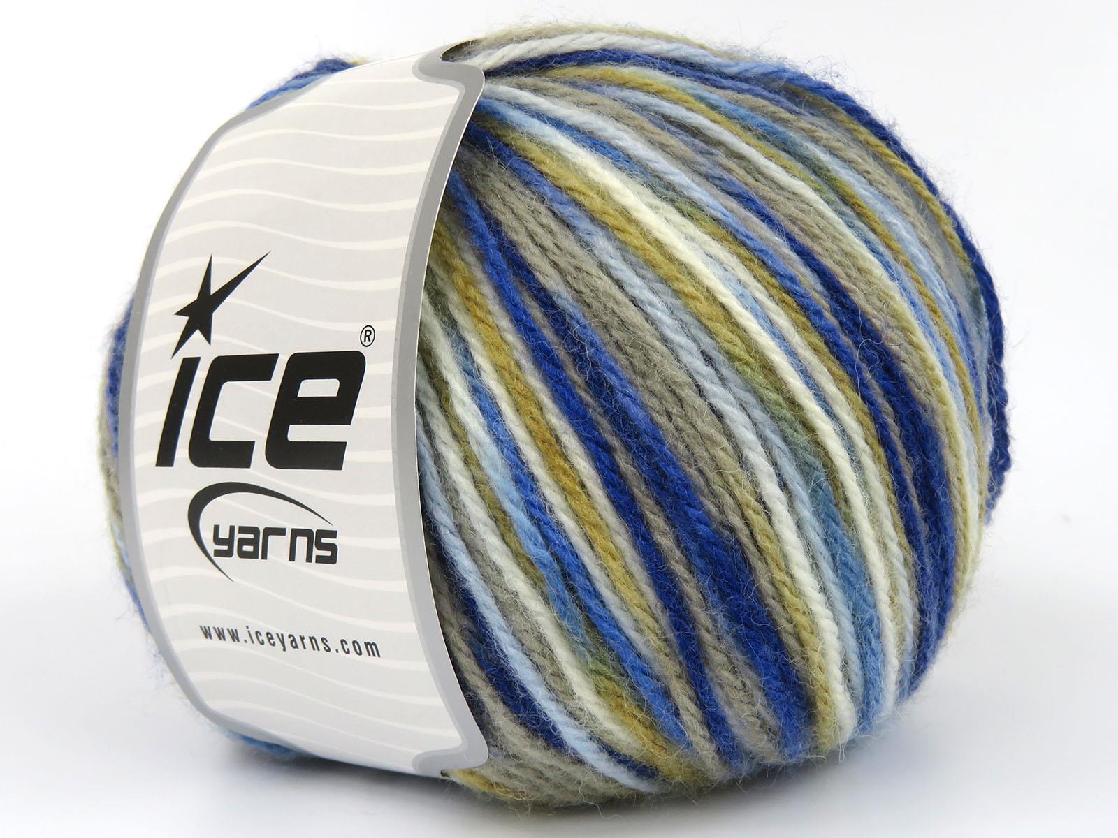 Wool Varicolor Worsted White, Blue Shades, Camel Shades