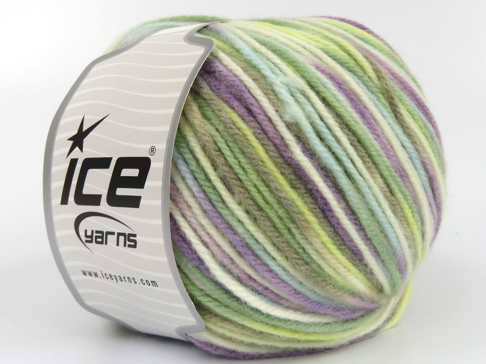 Wool Varicolor Worsted White, Lilac, Turquoise, Yellow, Beige, Mint Green