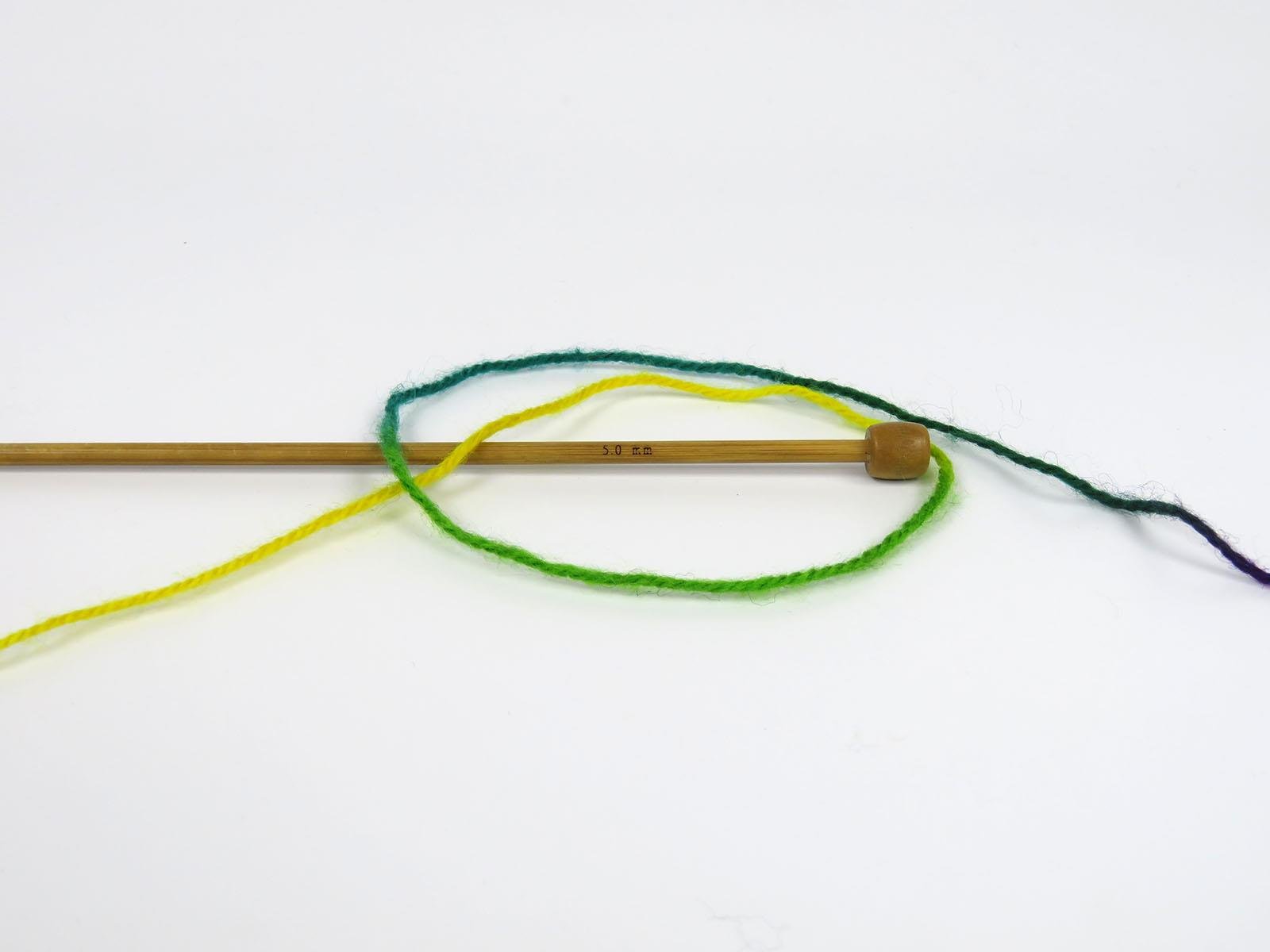 Wool Varicolor Worsted Yellow, Green Shades, Purple Shades