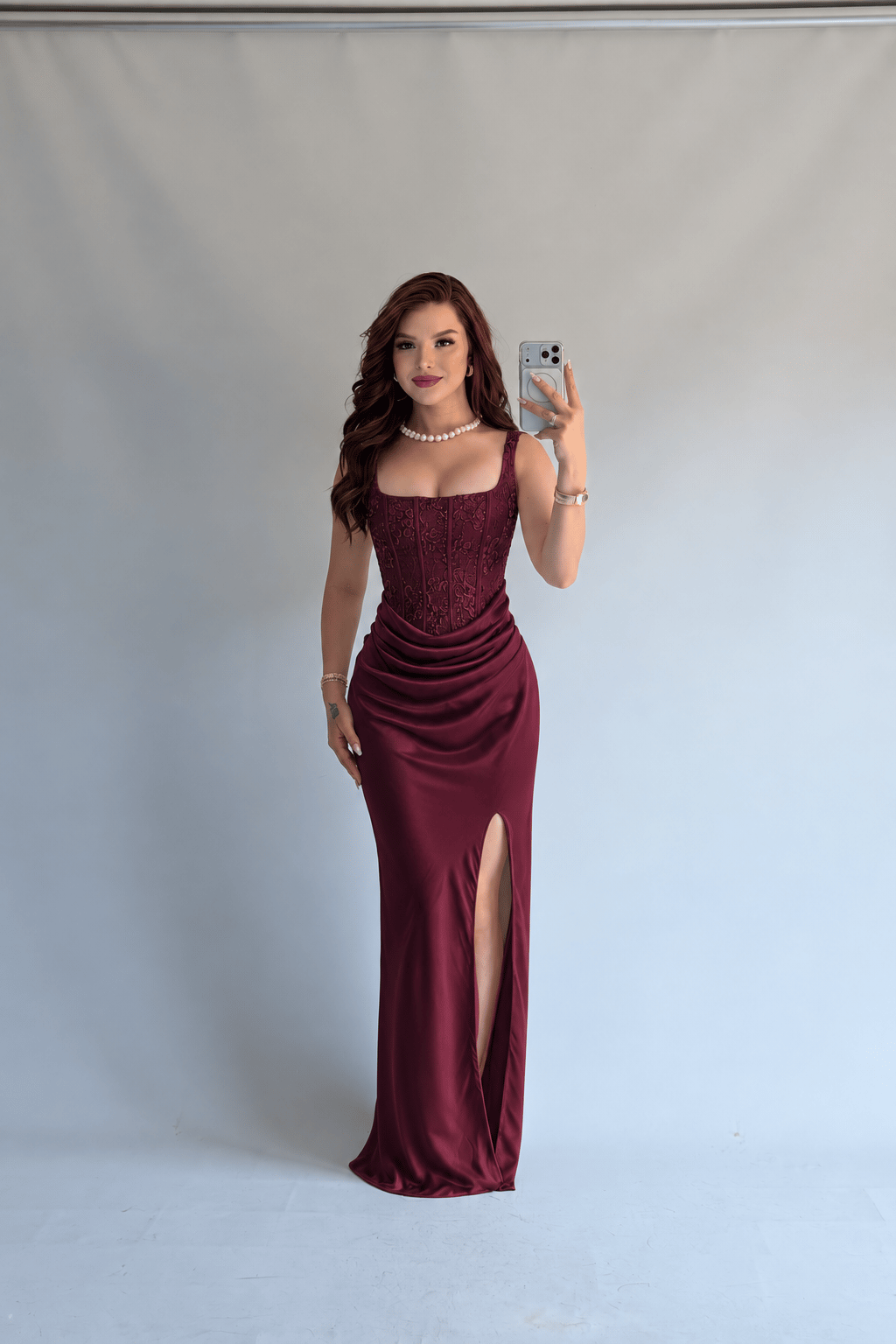 Mirel Korse Detaylı Elbise Bordo