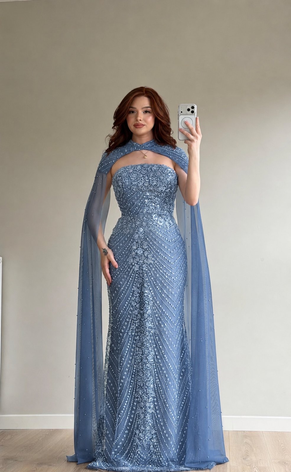 Elizan Pelerinli Maxi Abiye İndigo