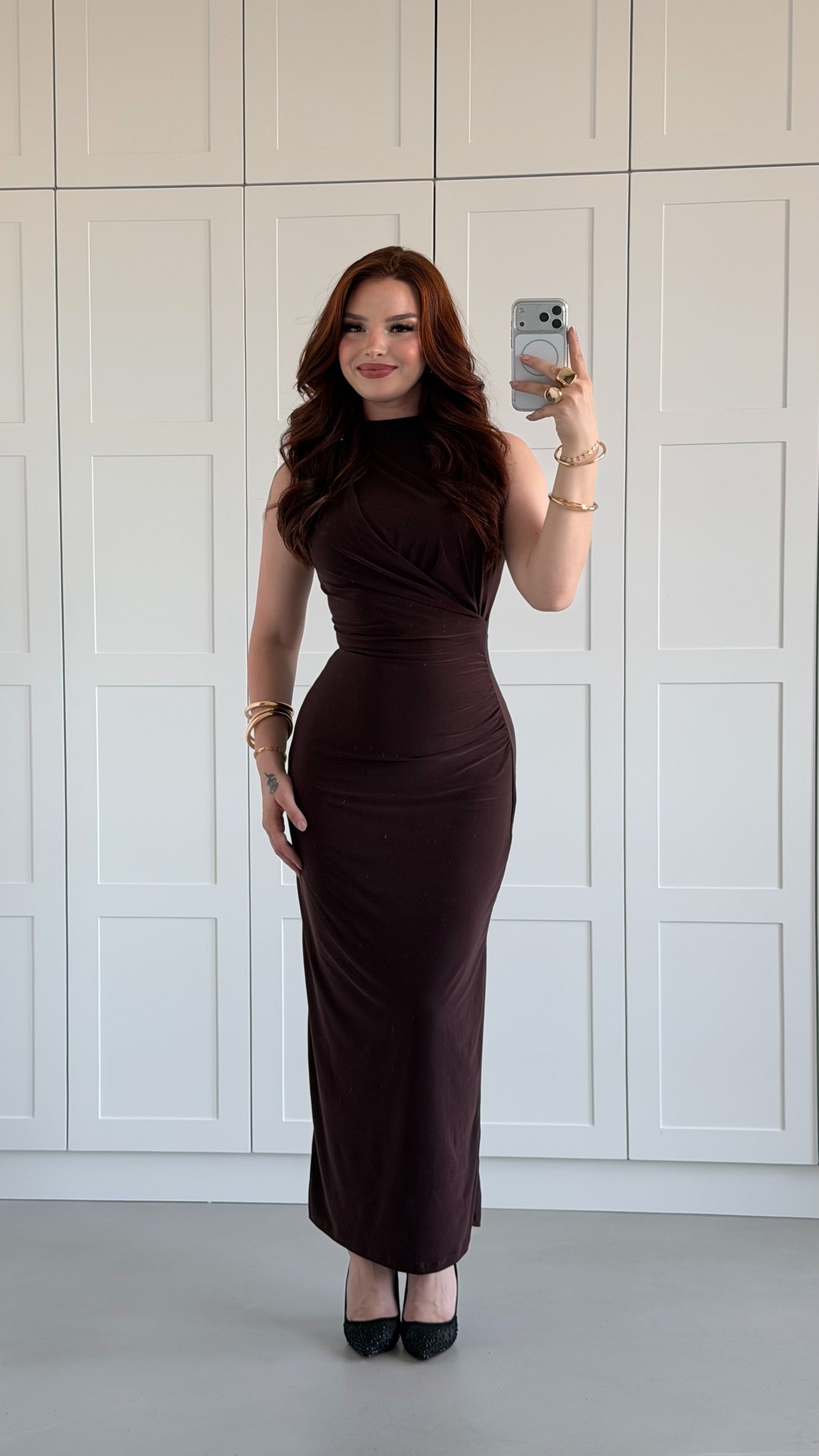 Loren Drape Elbise Kahverengi