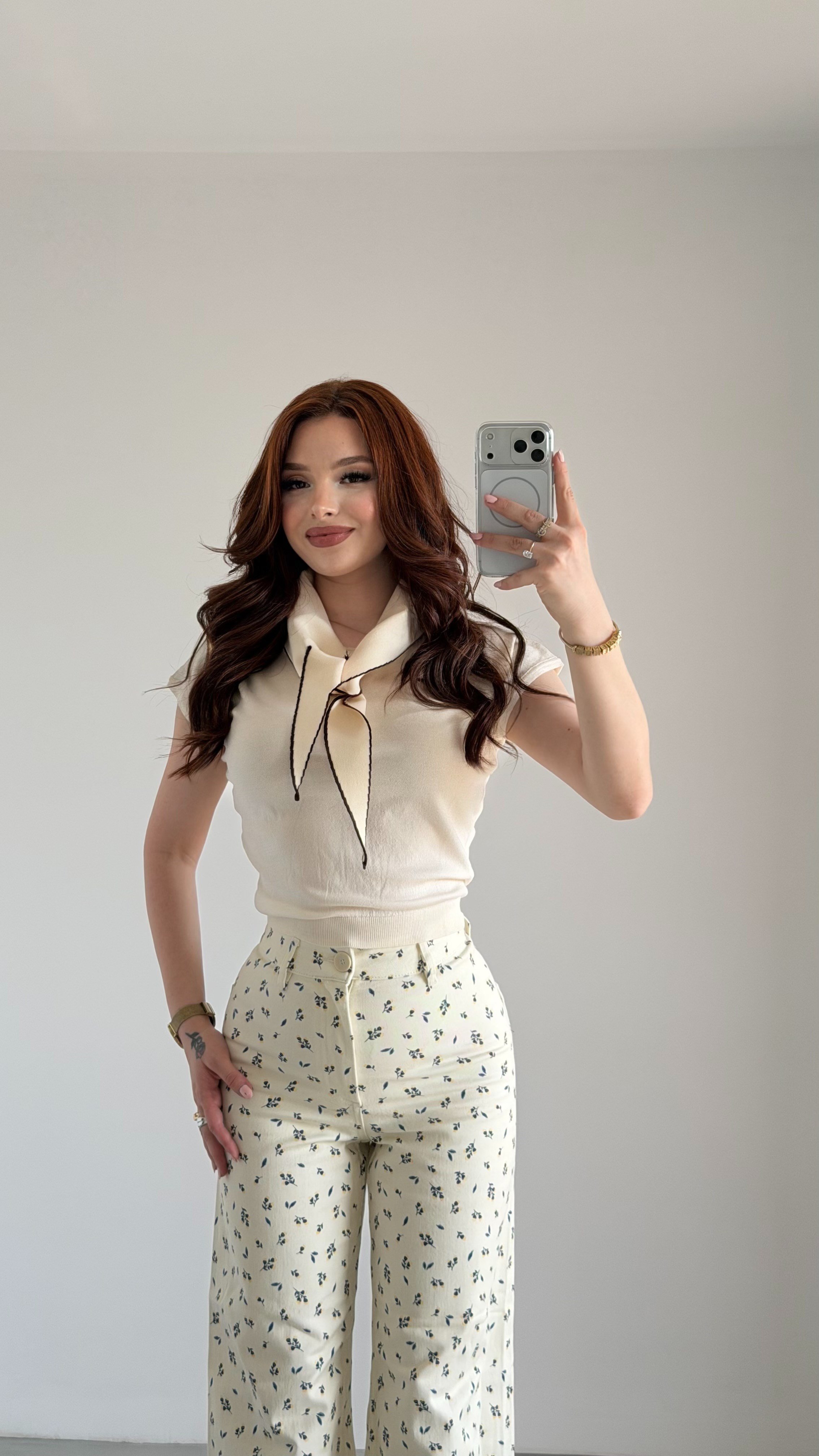 Fularlı Triko Krem 