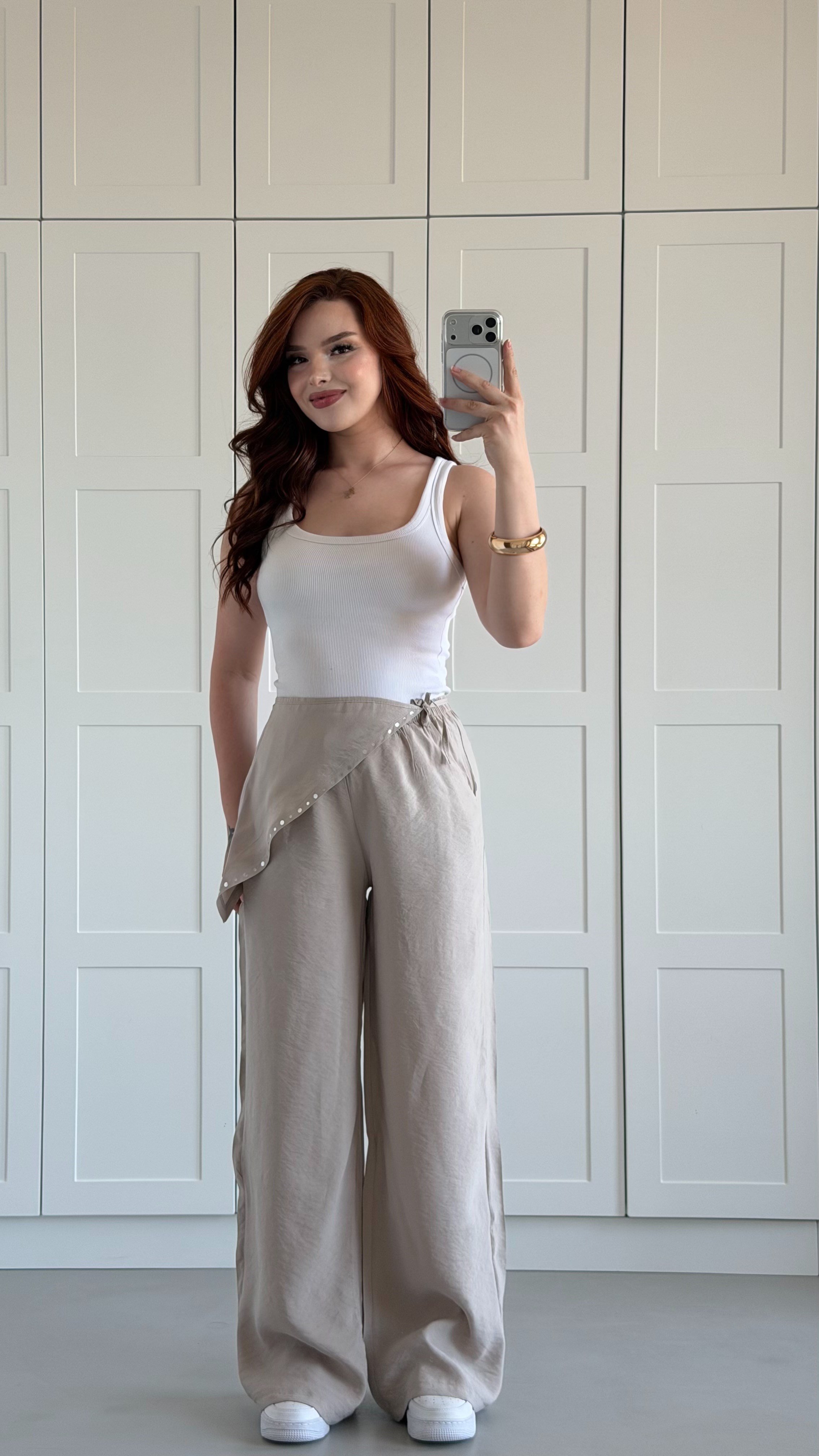 Fularlı Keten Pantolon Taş