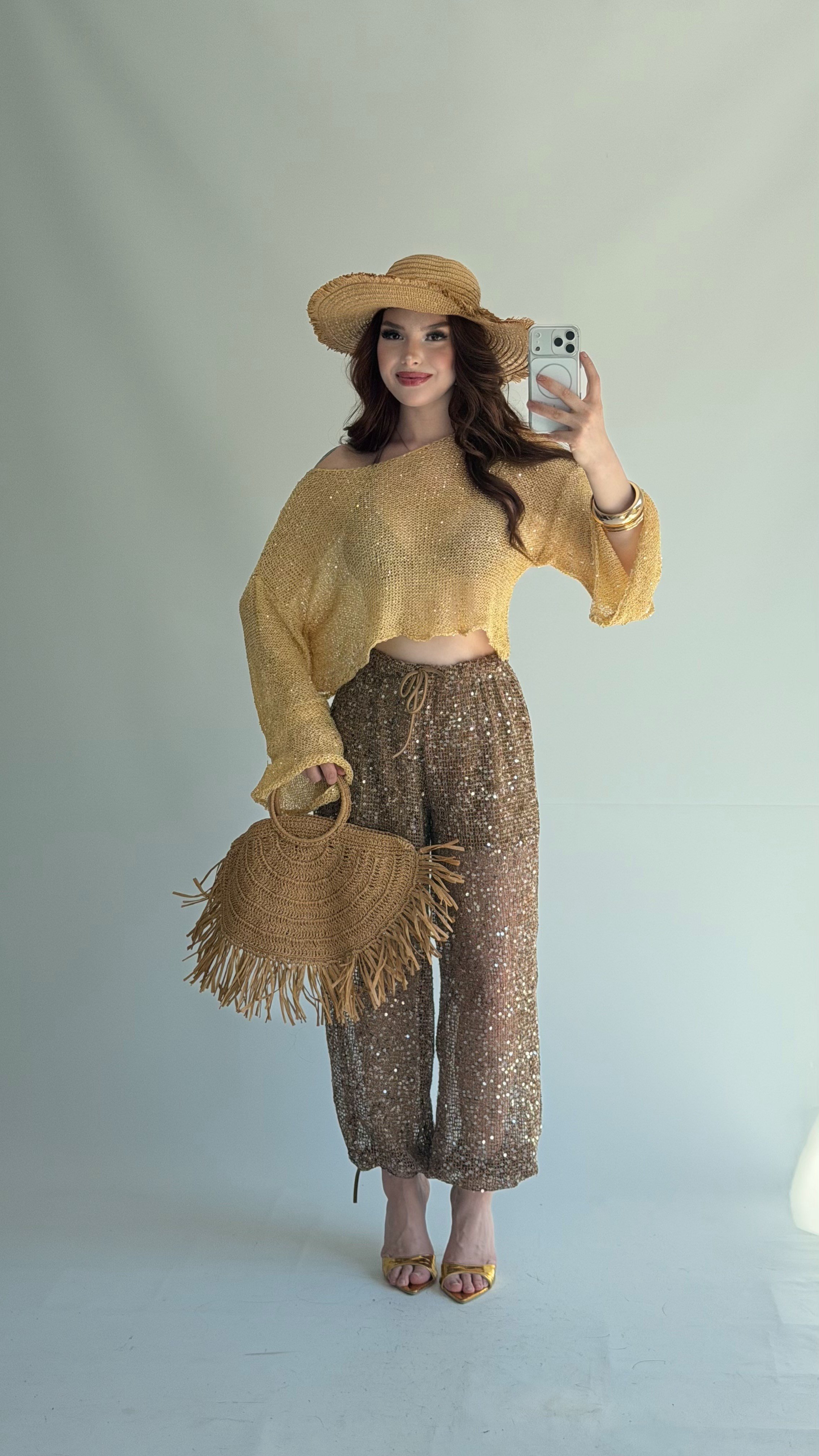 Sahara Pullu Balon Pantolon Kahve