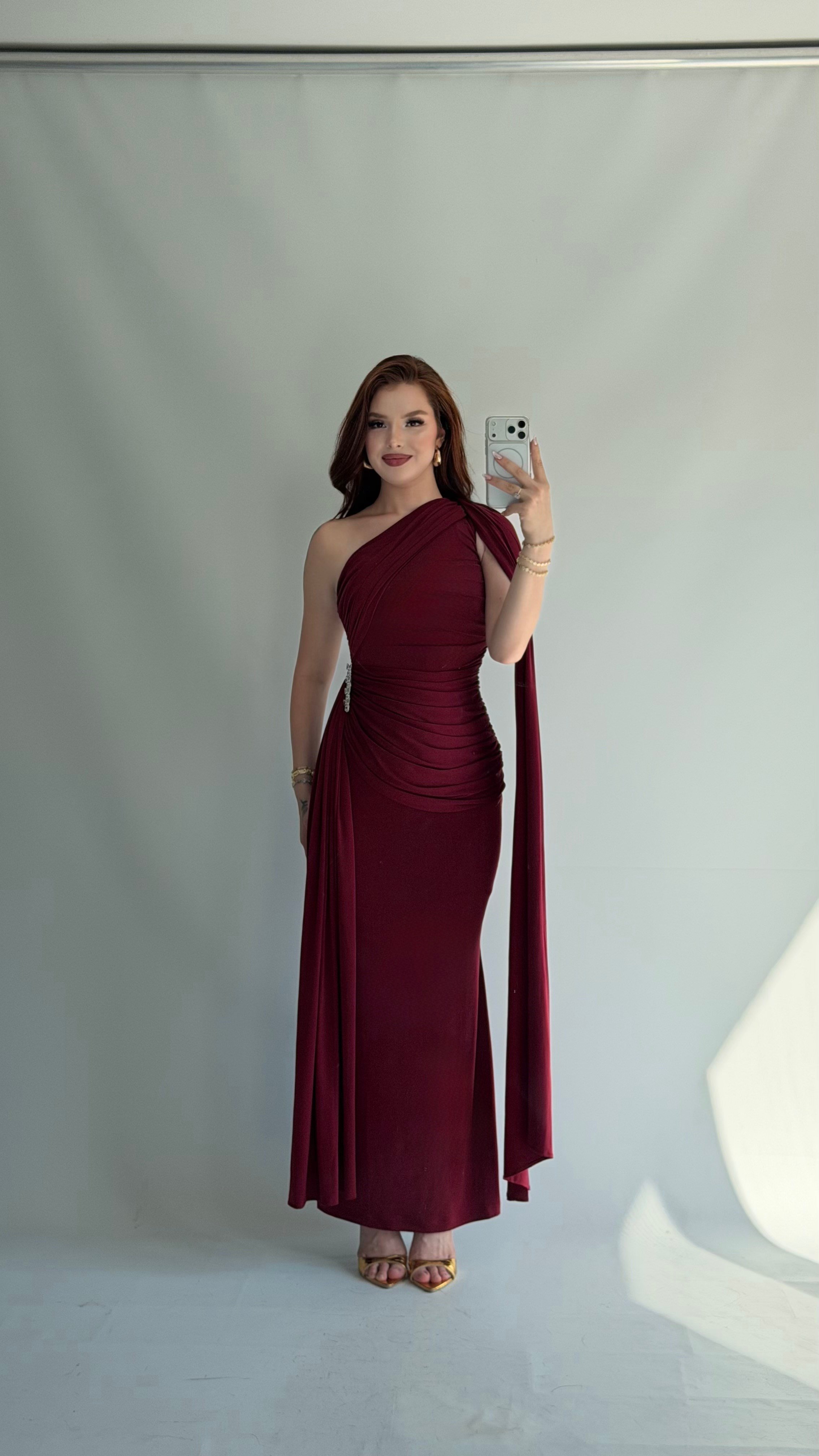 Roma Drape Elbise Bordo