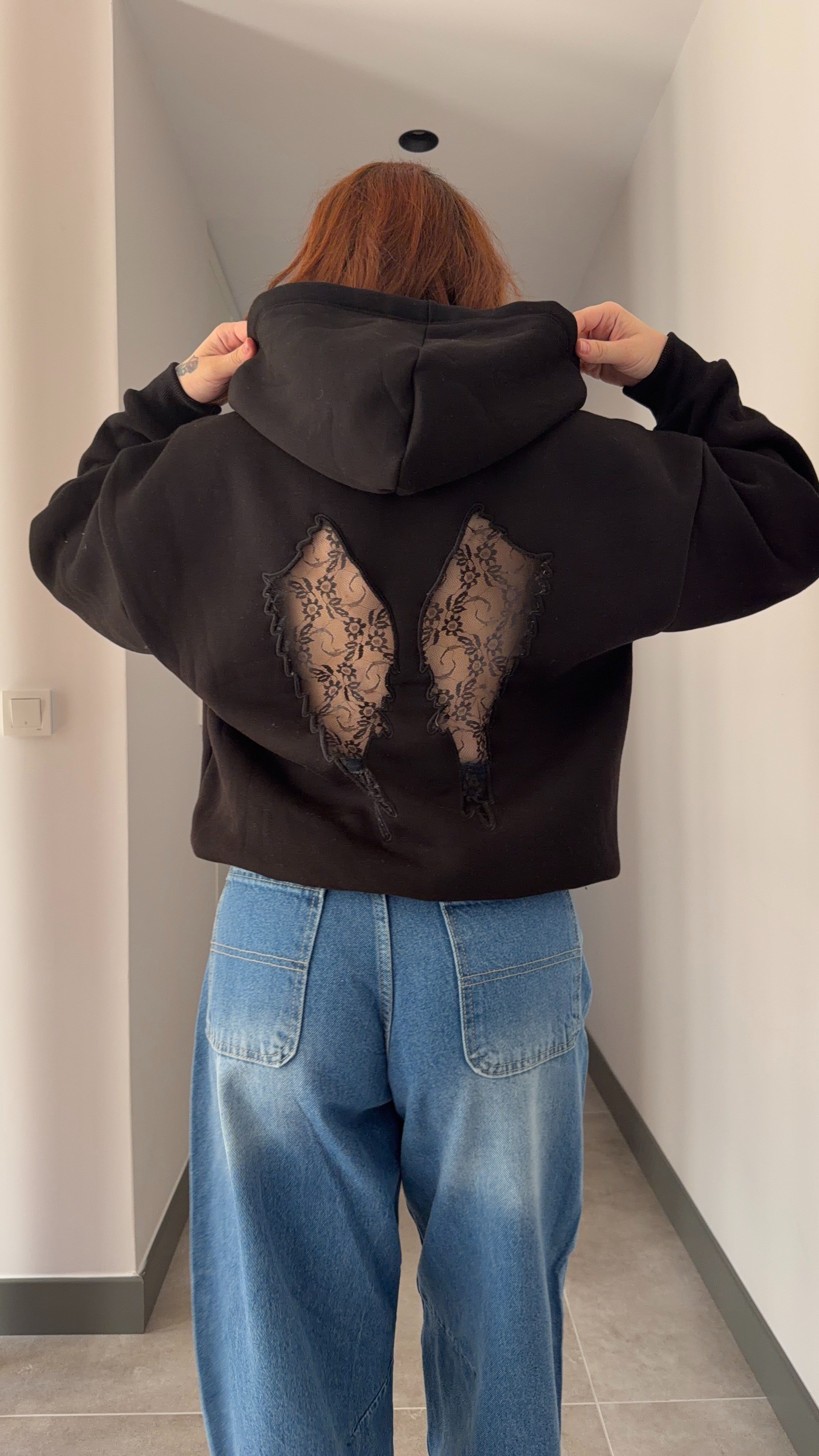Angel Dantel Sweatshirt Siyah