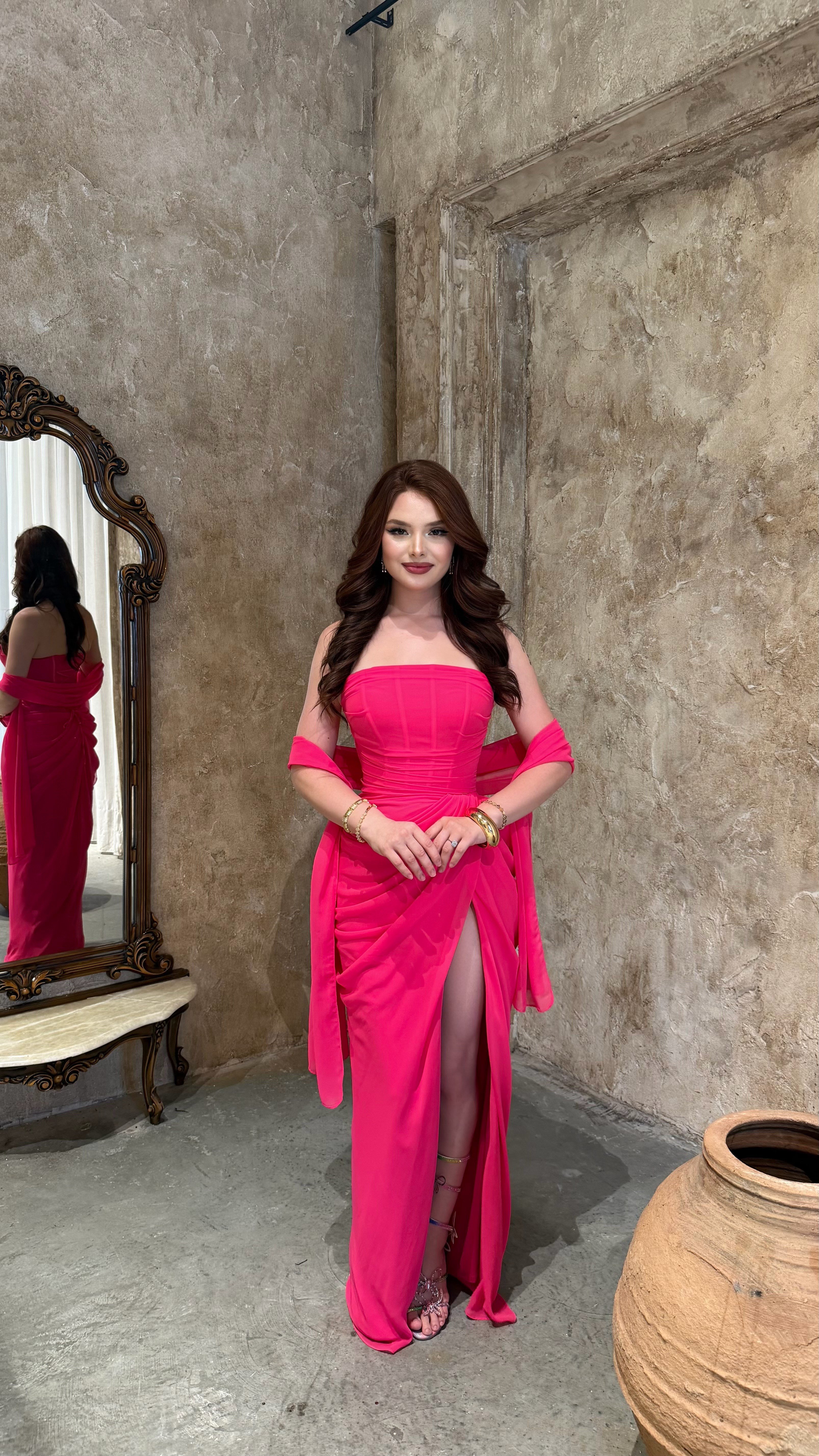 Belle Prenses Abiye Fuşya