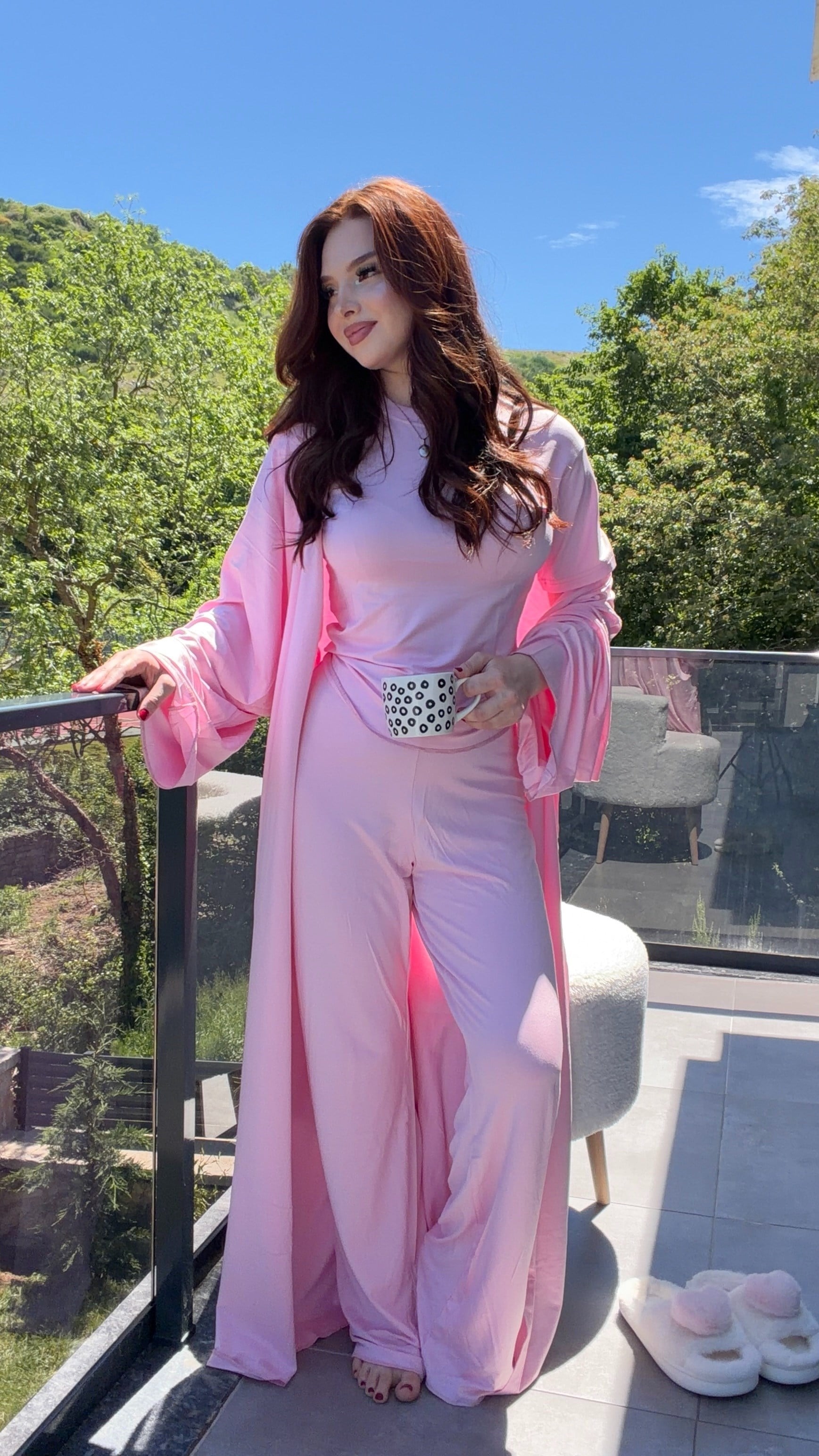 Viral Hırkalı Üçlü Takım Pembe