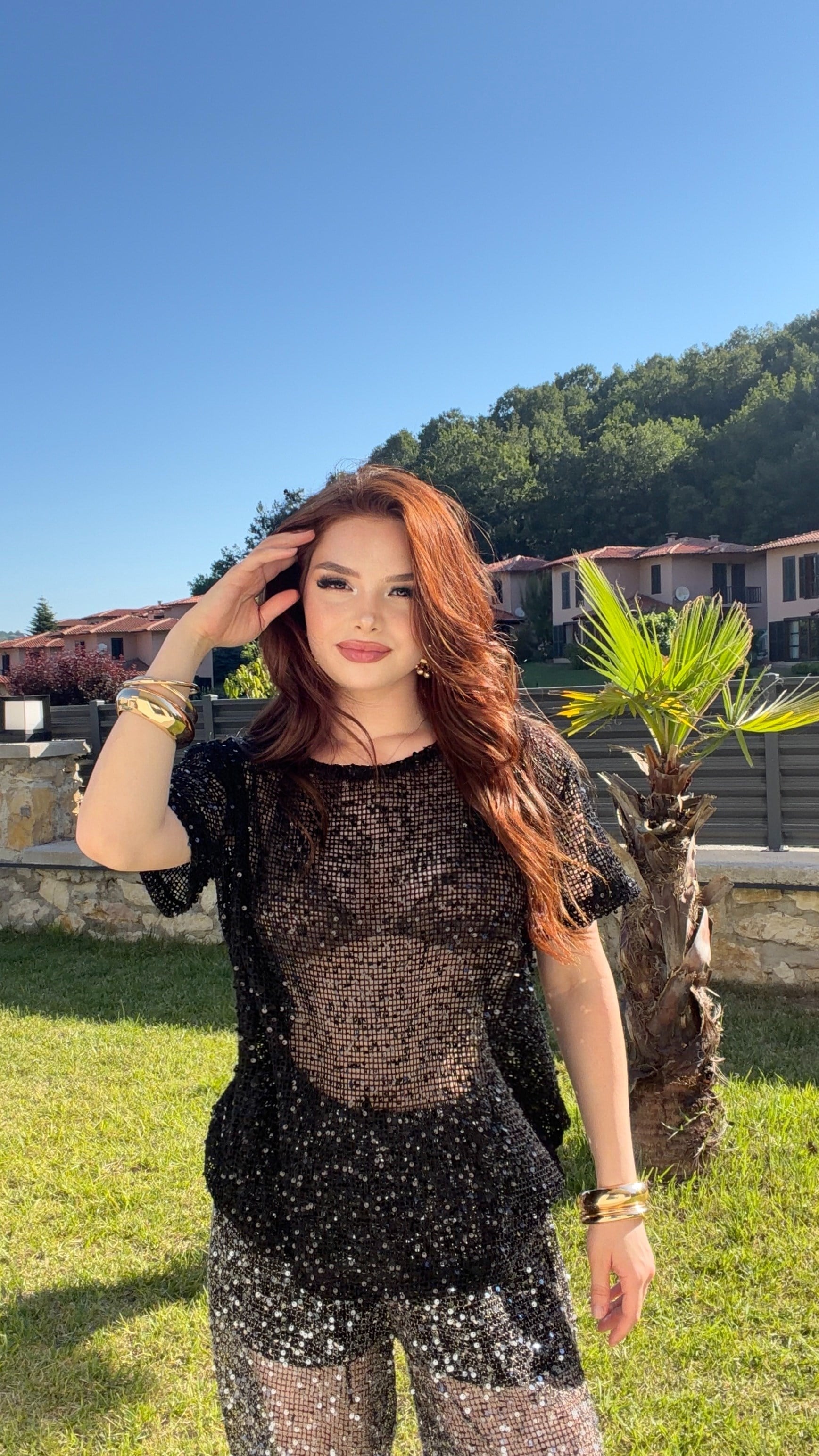 Saint Tropez Pullu File Tişört Siyah