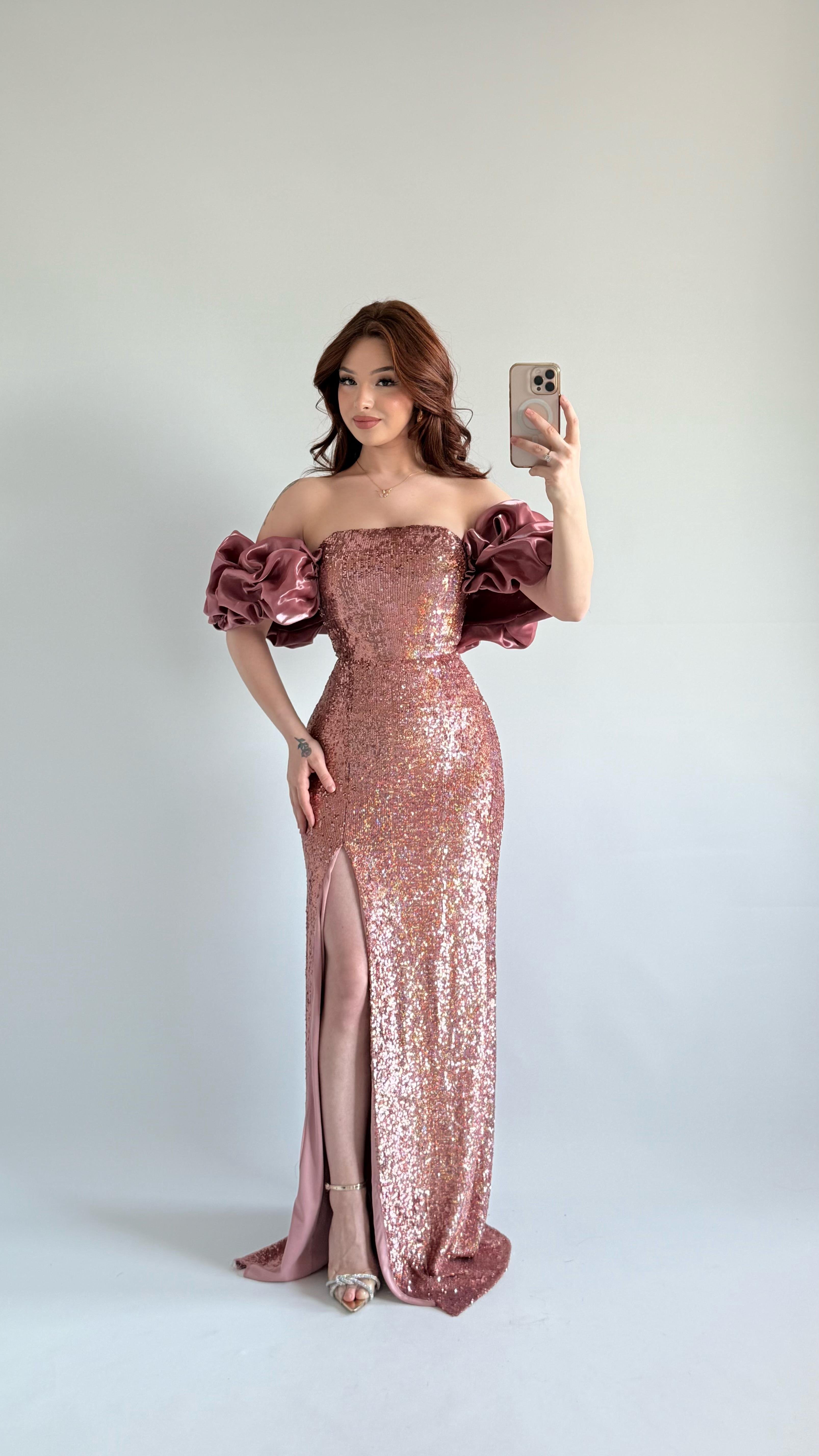 Arina Payetli Abiye Pembe