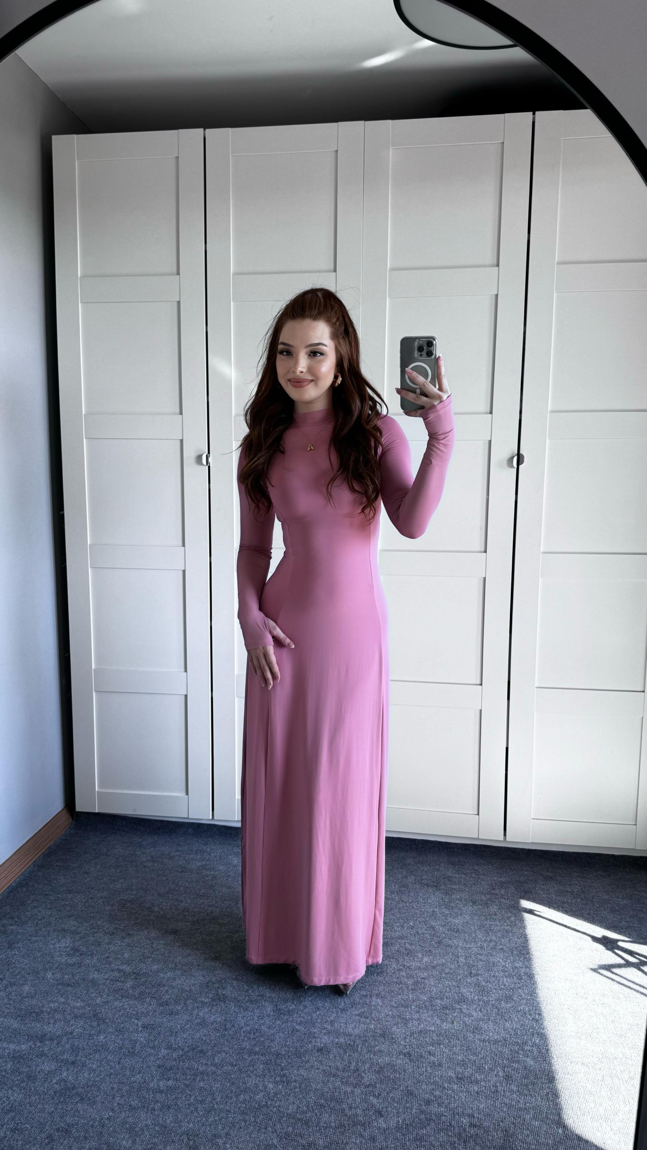 Basıc El Detay Elbise Pudra Pembe