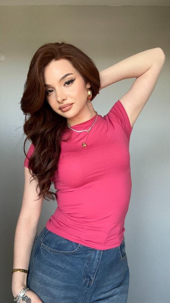 BASIC KISA KOL KOYU PEMBE T-SHIRT