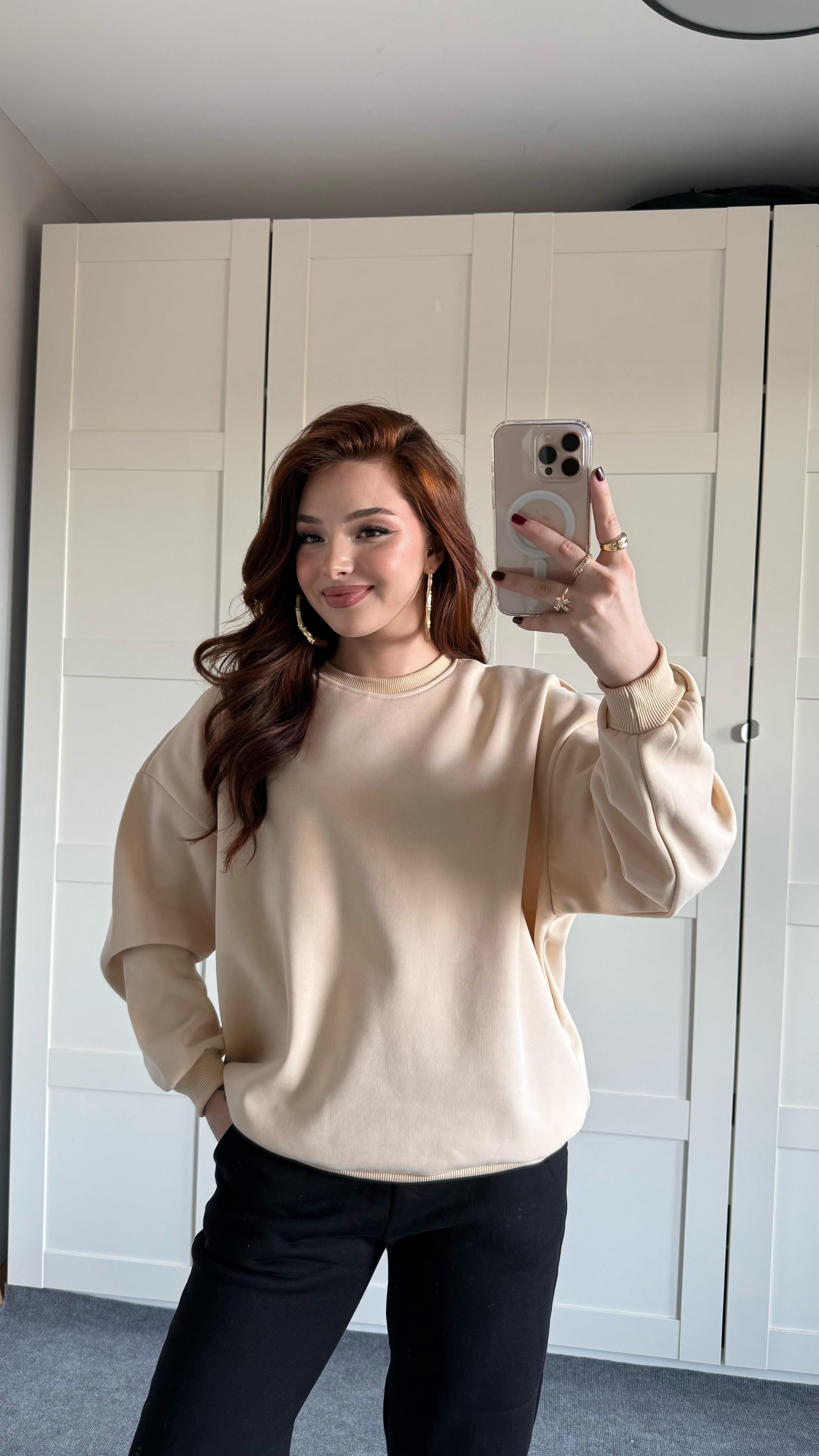 Basıc Oversize Sweat Bej