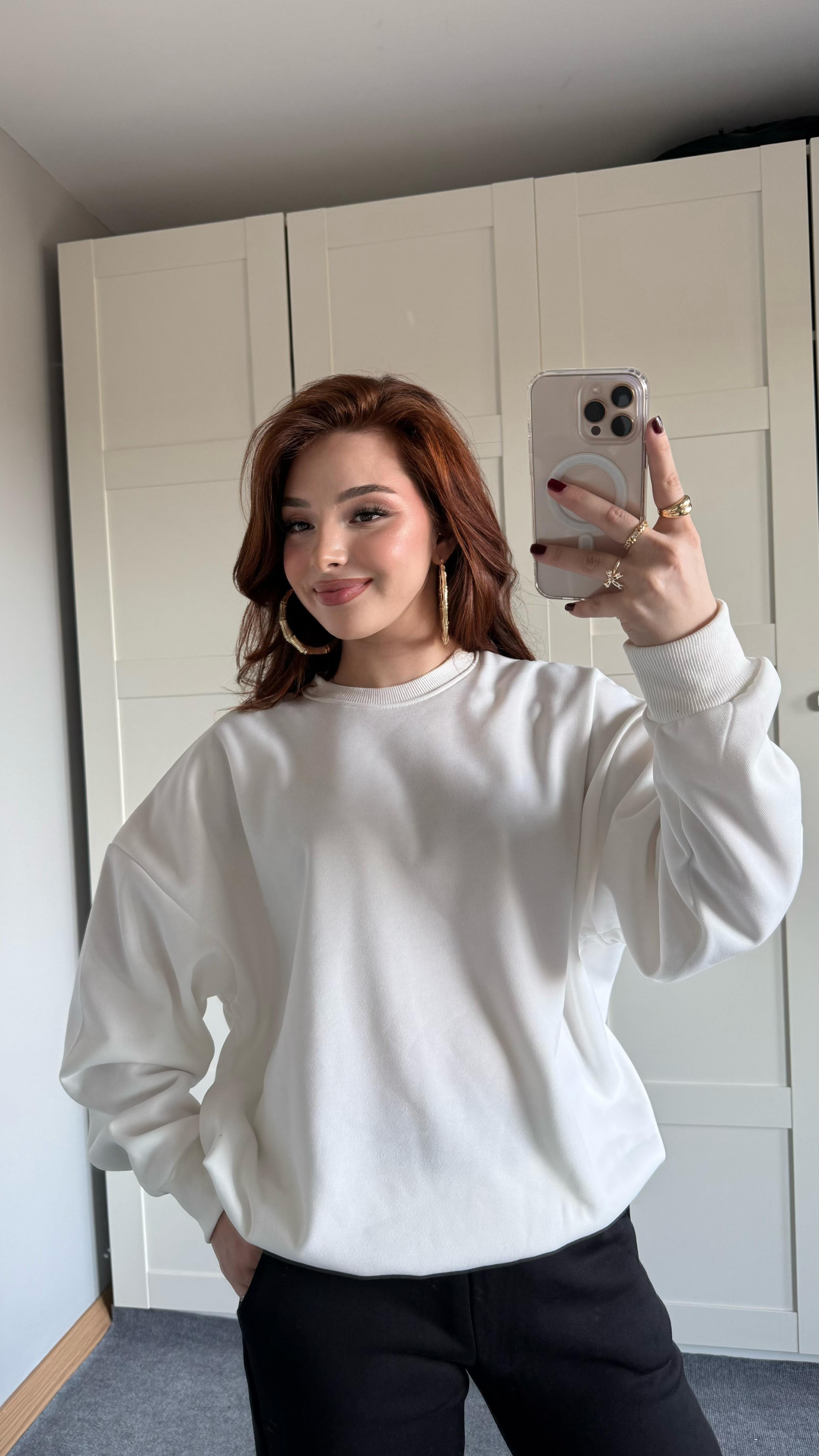 Basıc Oversize Sweat Beyaz