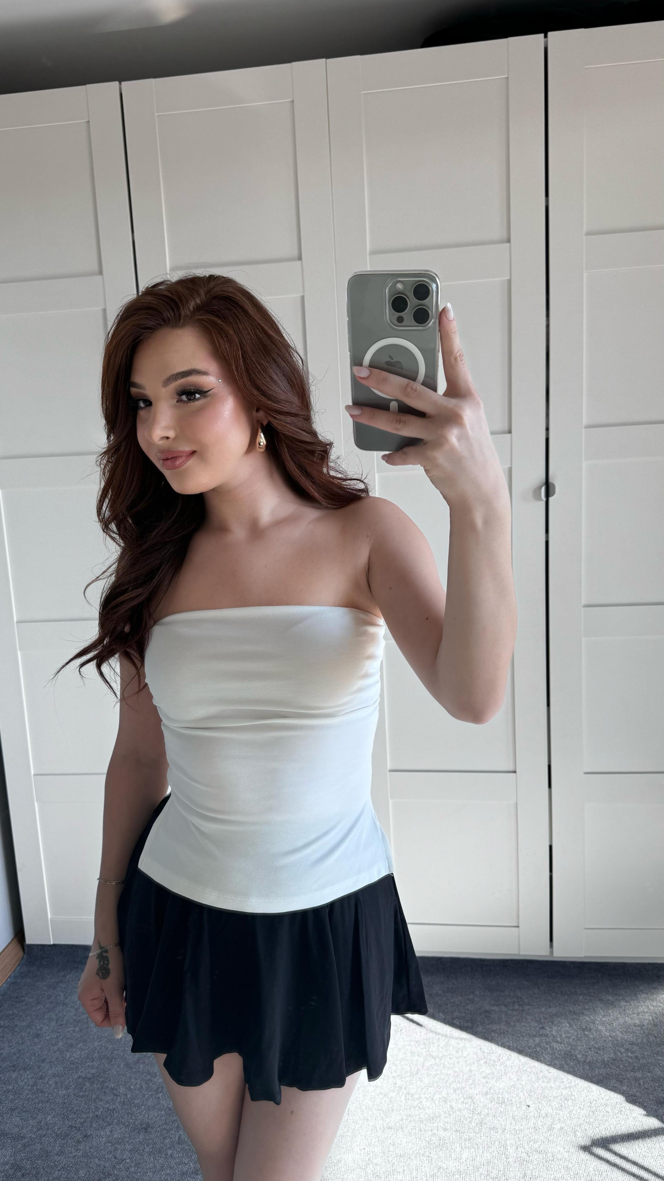 Bersh Straplez Yırtmaçlı Beyaz Bluz