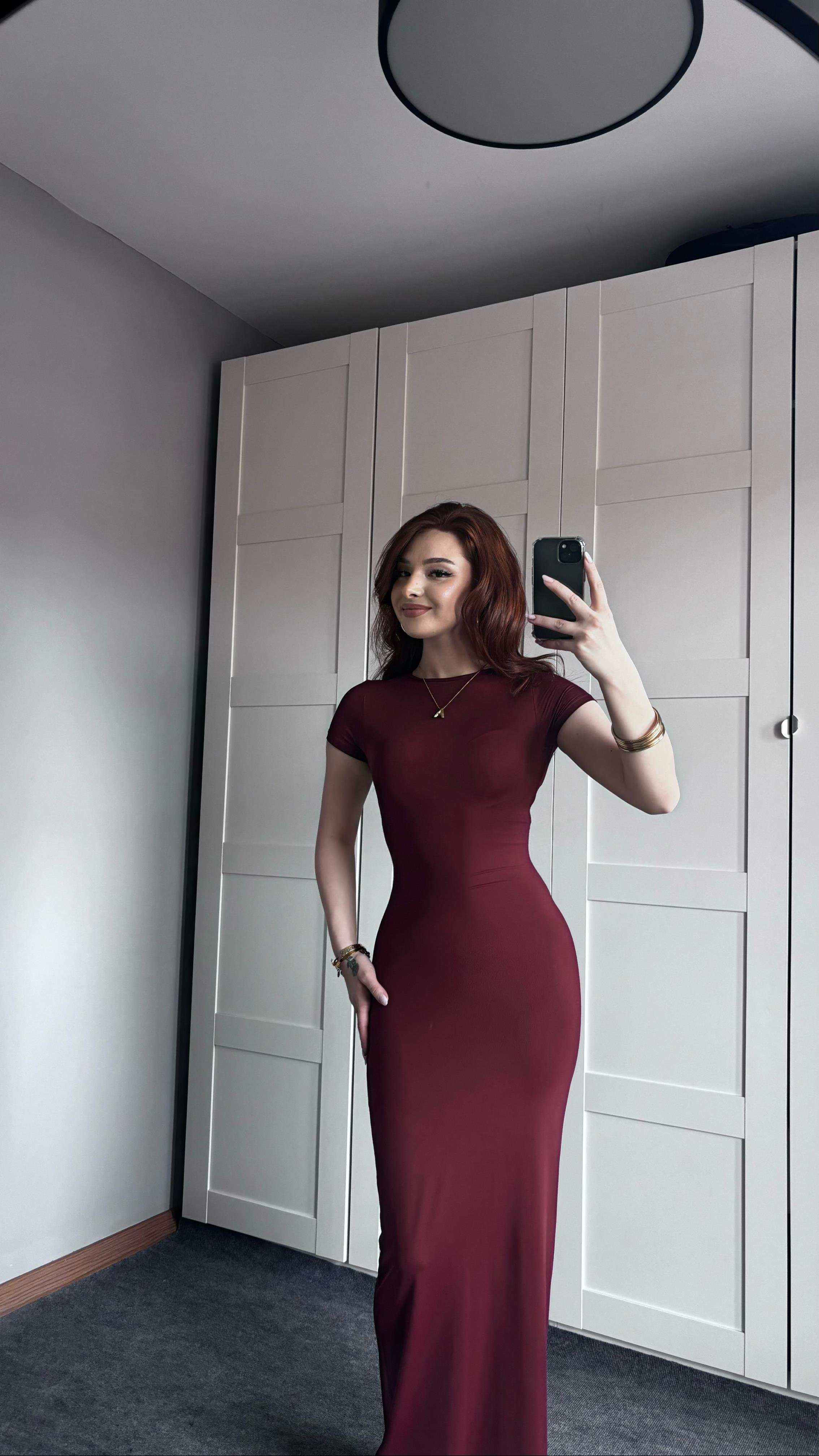Bordo Basıc Kısa Kol Elbise