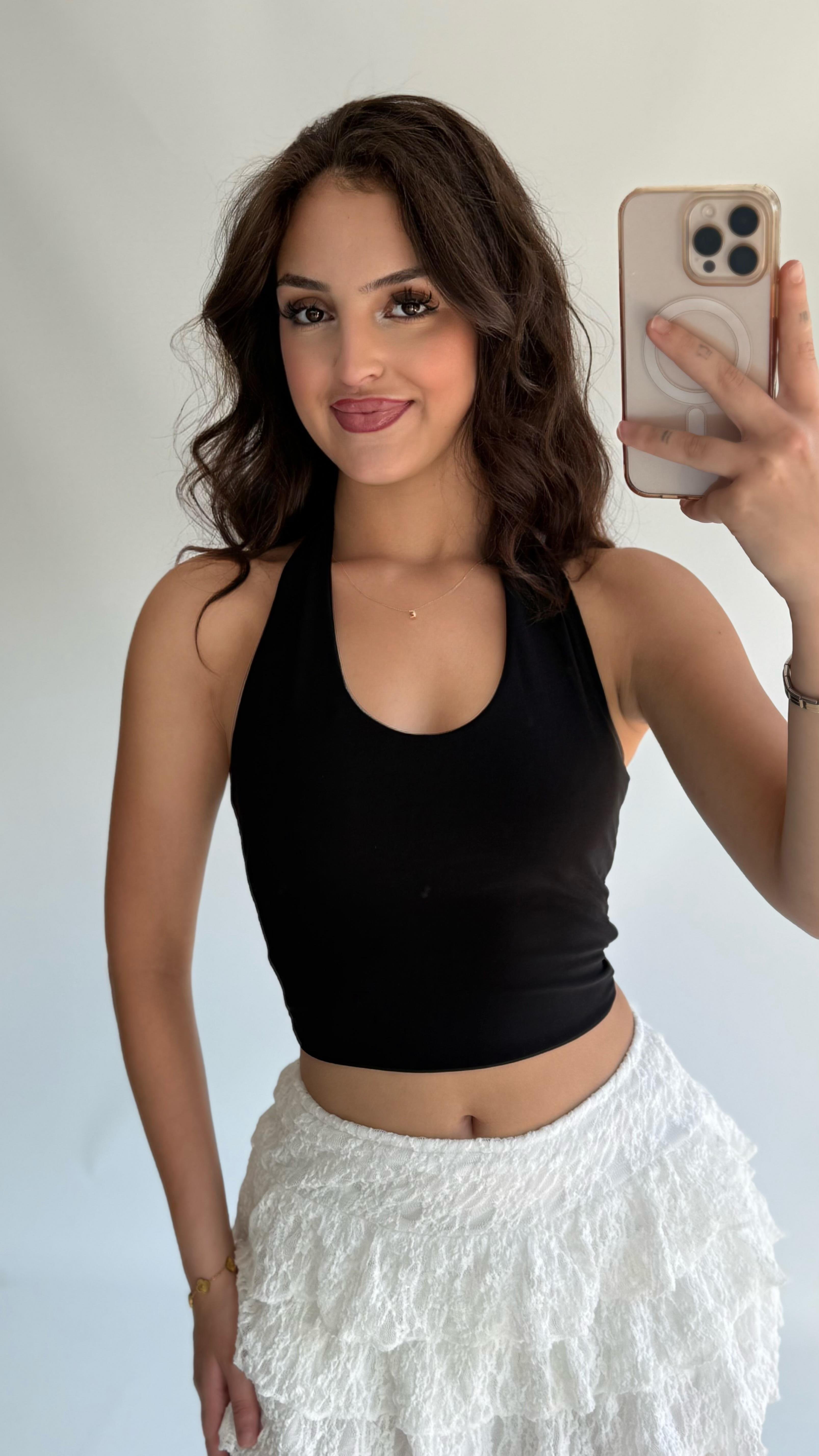 Boyun Geçirmeli Crop Sandy Siyah
