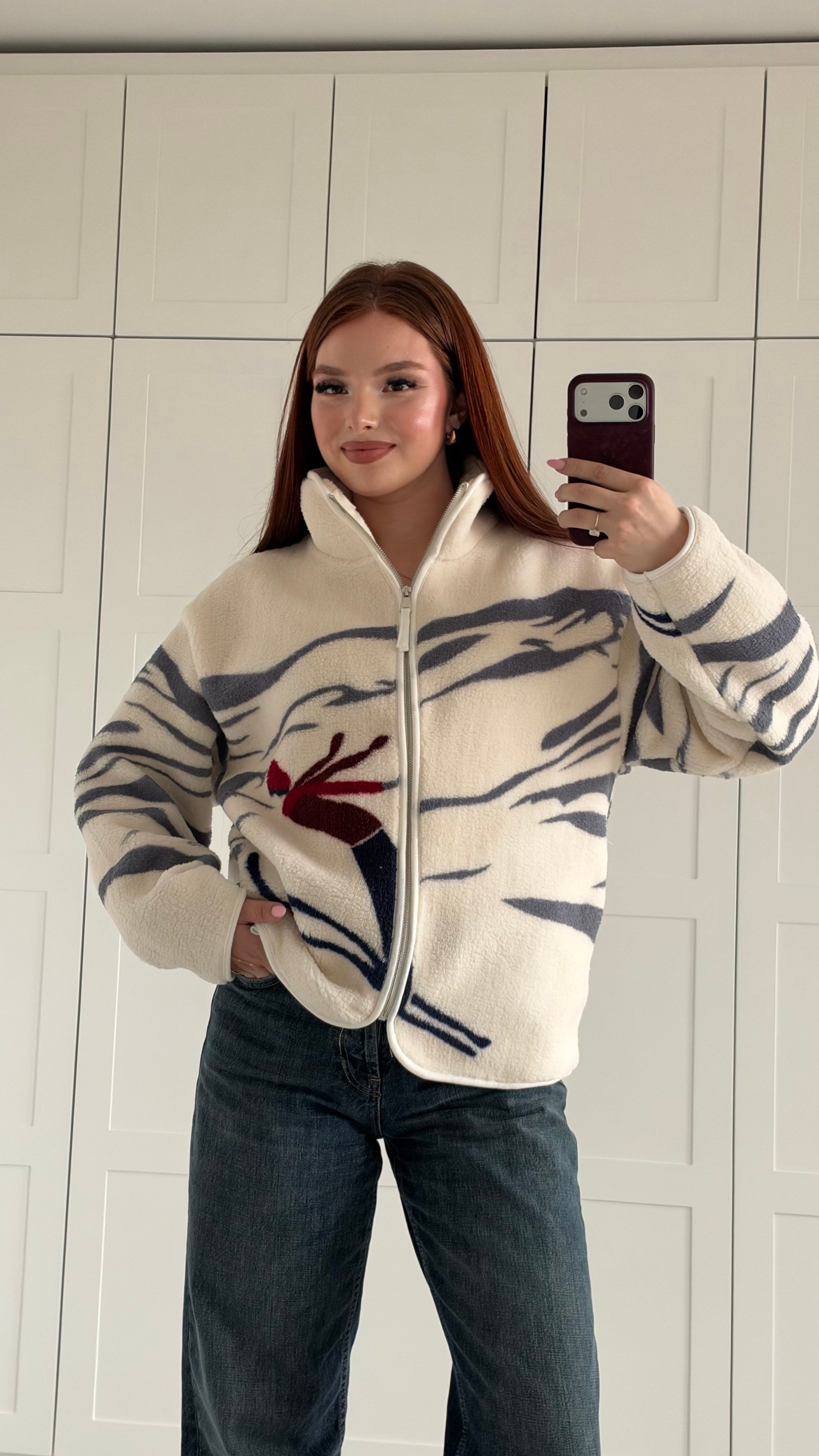 Peluş Oversize Fermuarlı Ceket İndigo Alpine