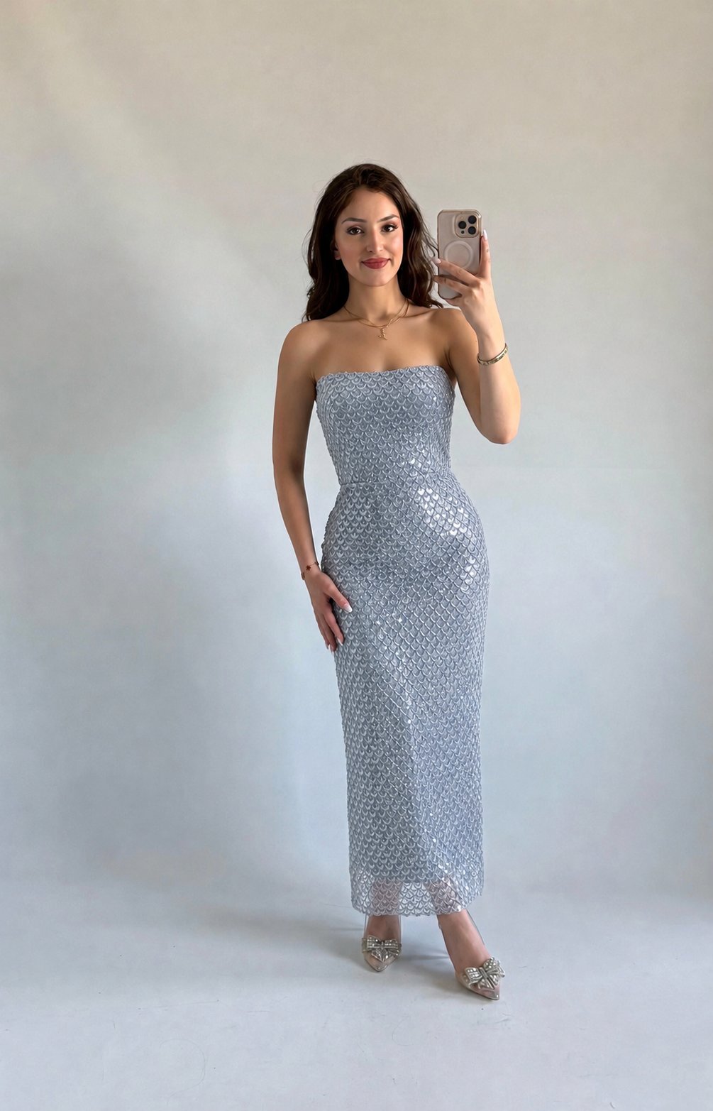 Mermaid Midi Straplez Abiye Bebe Mavisi