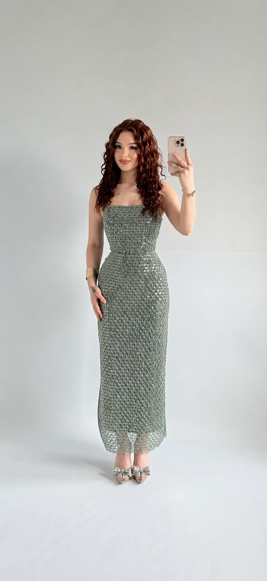 Mermaid Midi Straplez Abiye Mint Yeşili