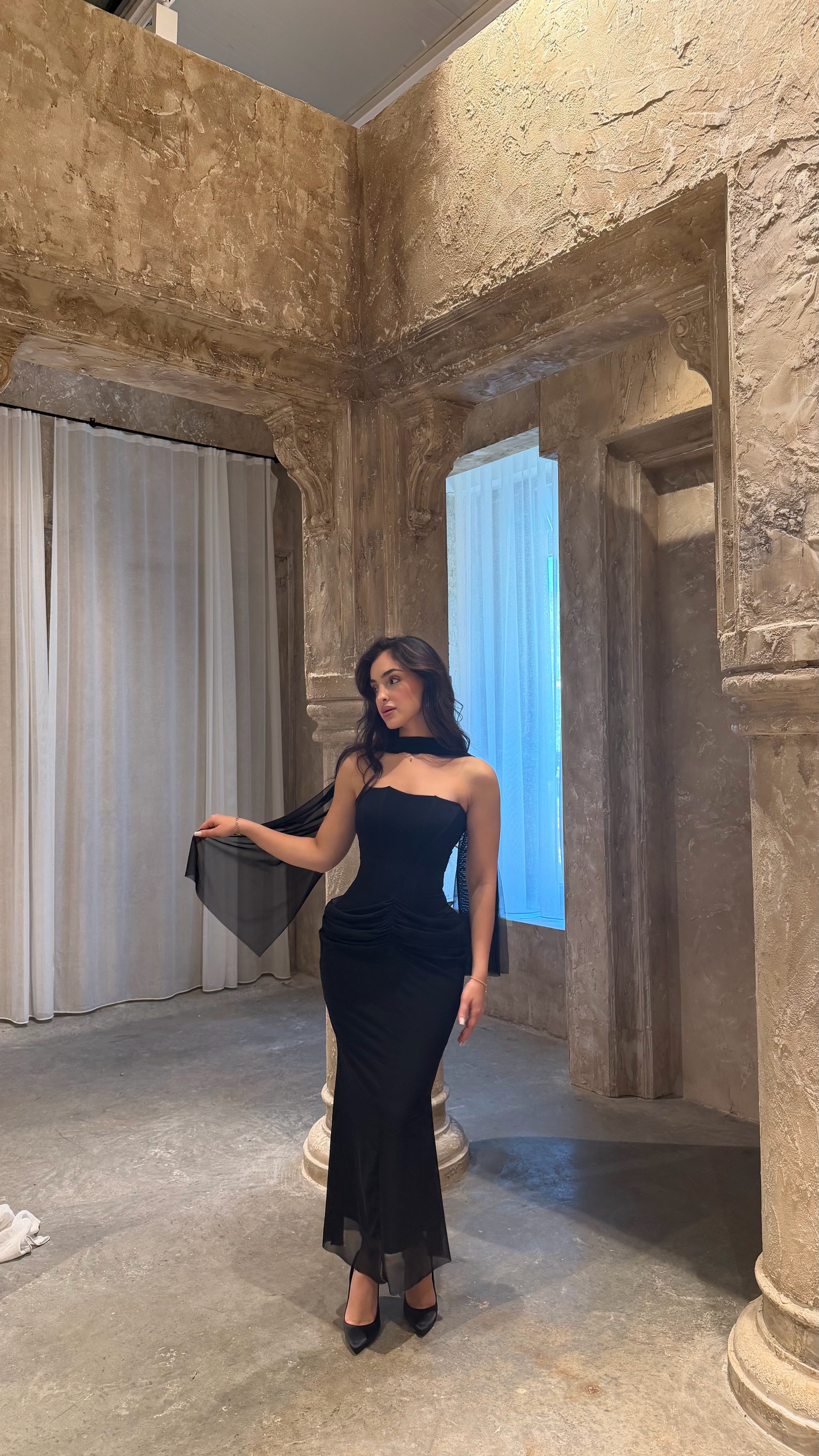 Lilith Tül Şallı Korse Elbise Siyah