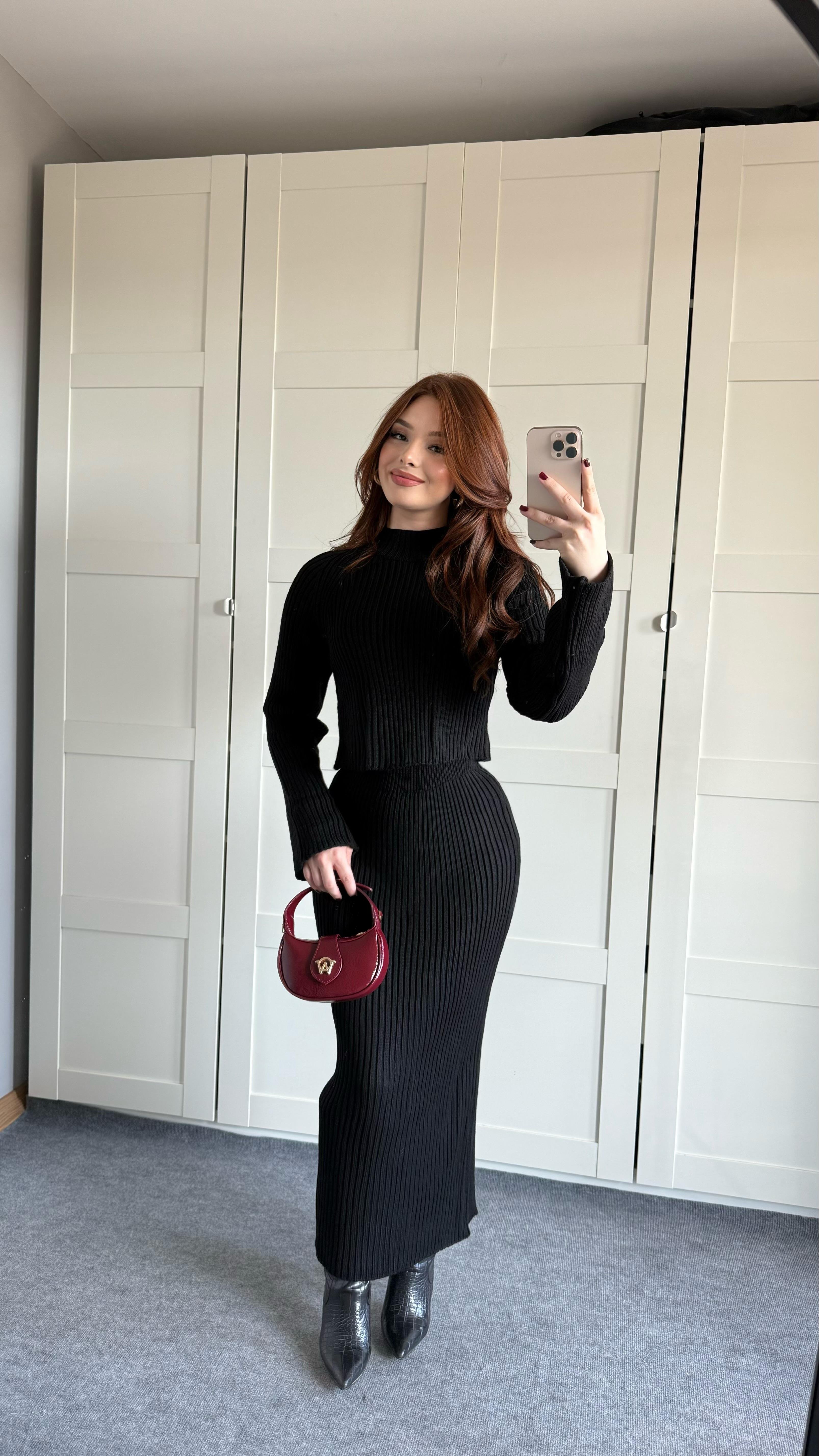 Carla Triko Etek Takım Siyah