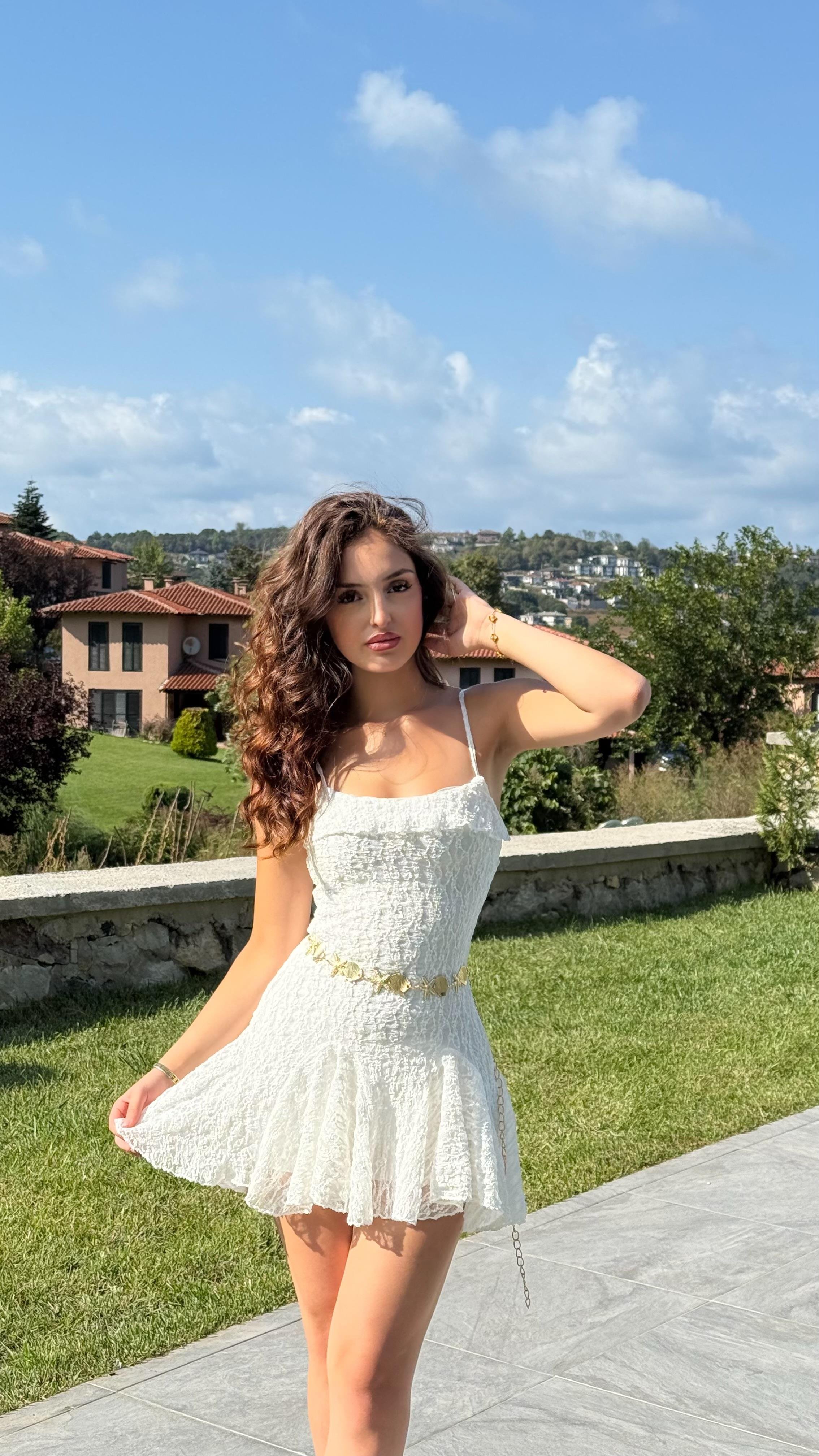 Caroline Dantel Mini Elbise Beyaz