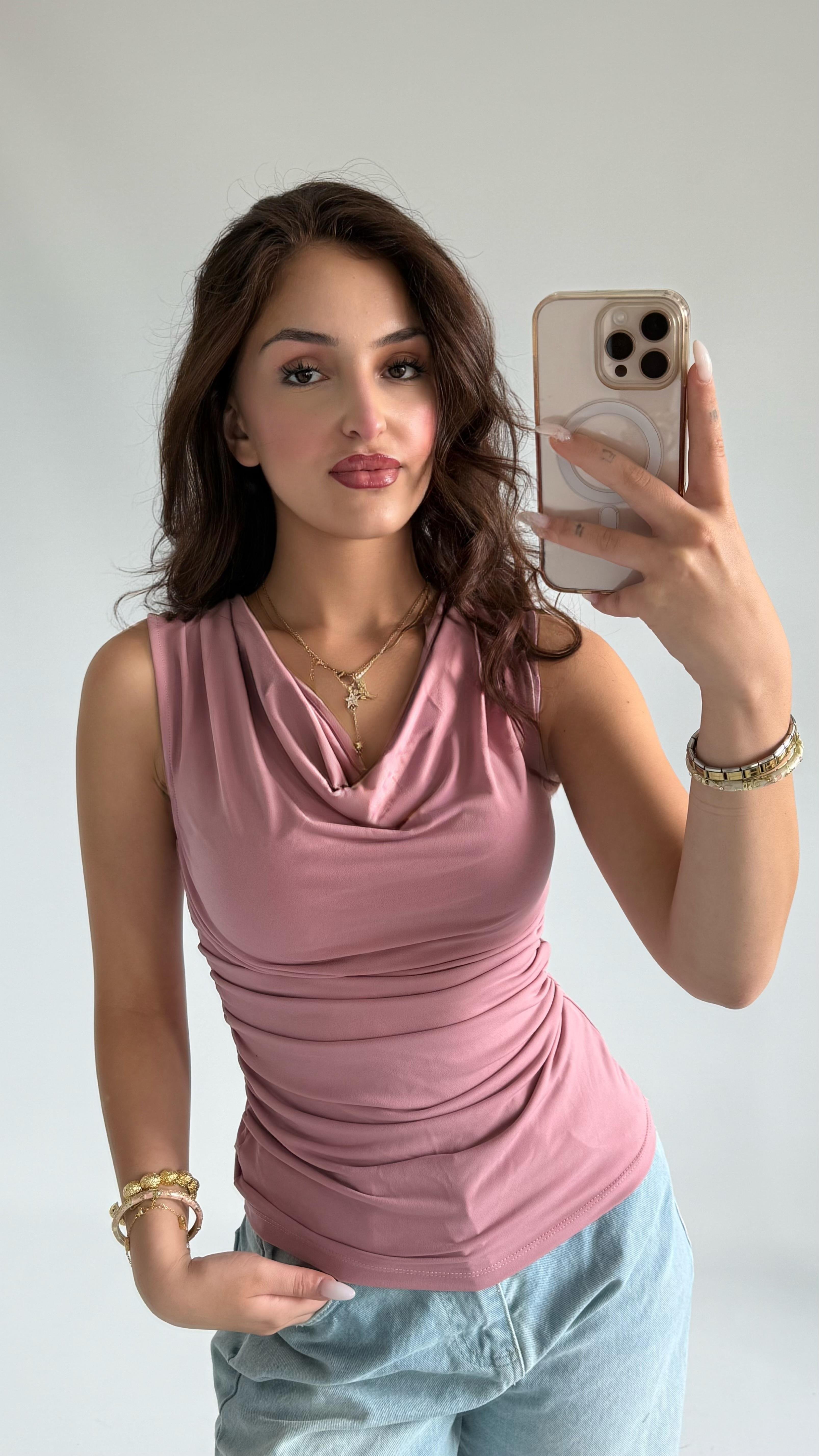 Degaje Sıfır Kol Bluz Pembe