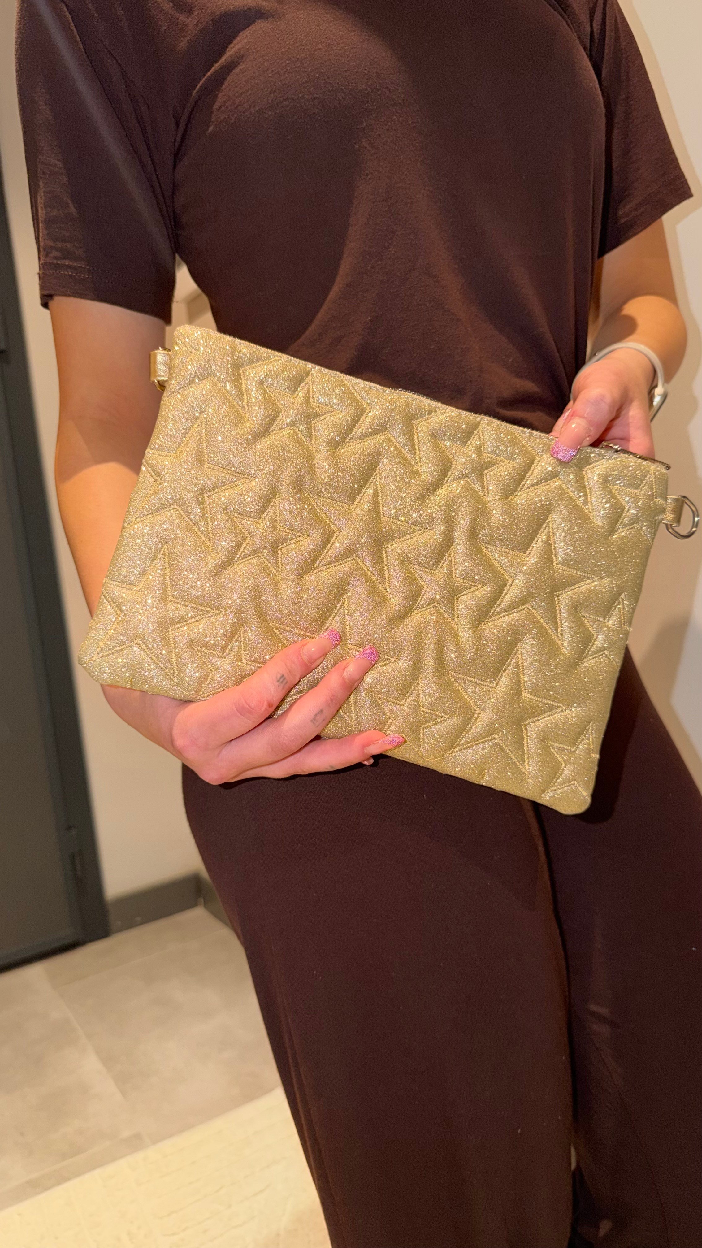Glitter Yıldızlı Çanta Gold