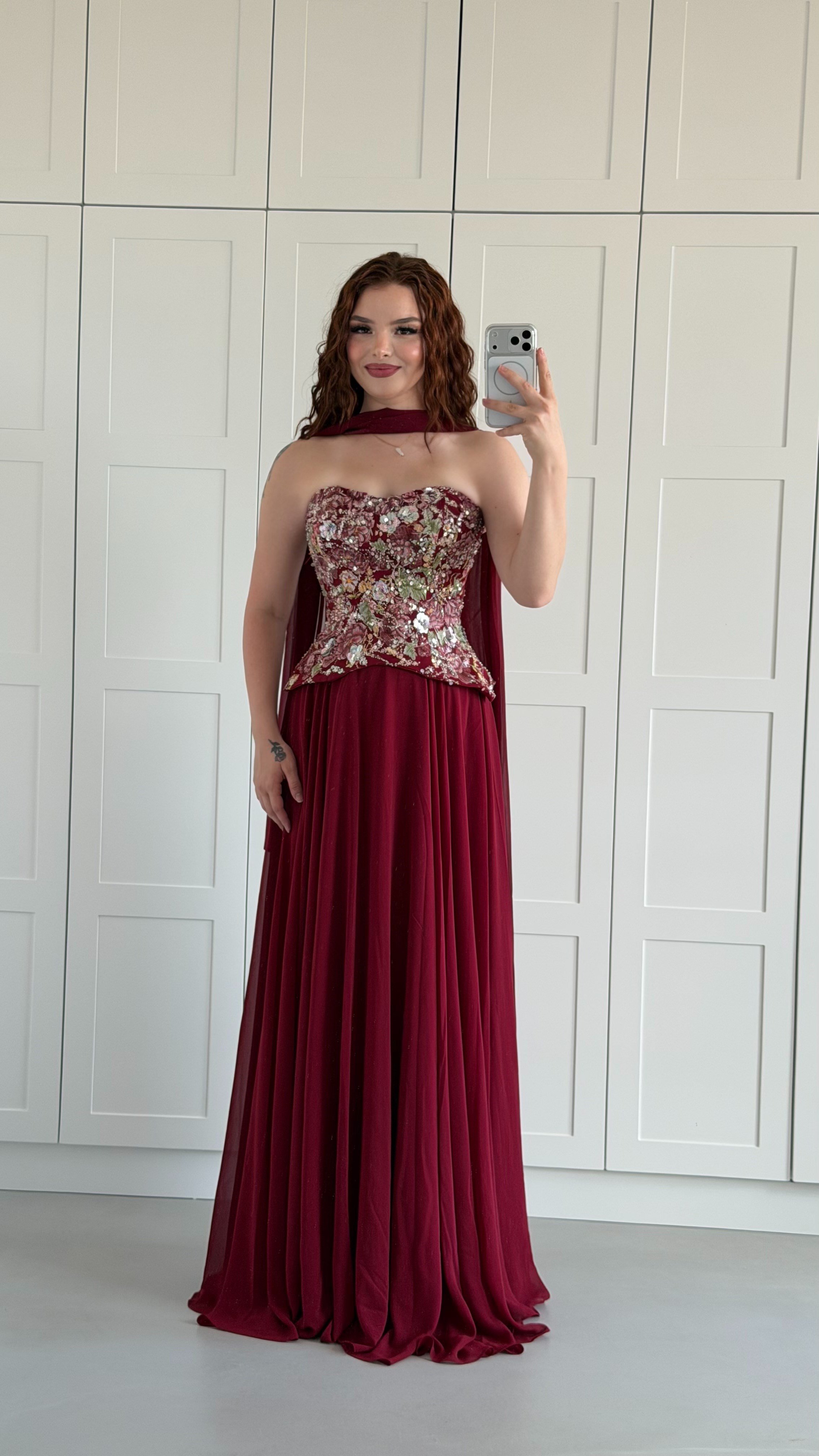 Majesty Burgundy Chiffon Special Evening Dress