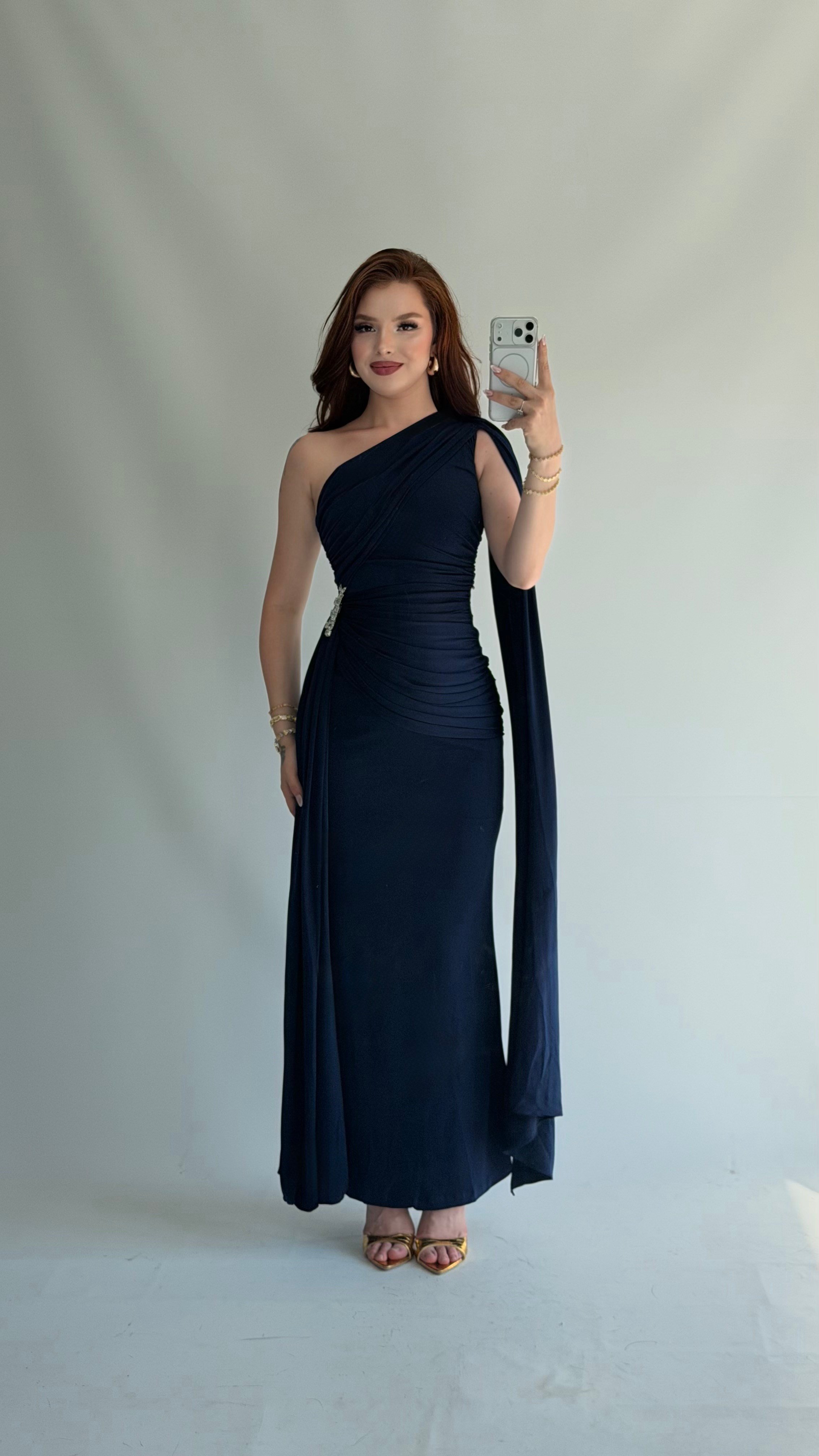 Roma Drape Elbise Lacivert