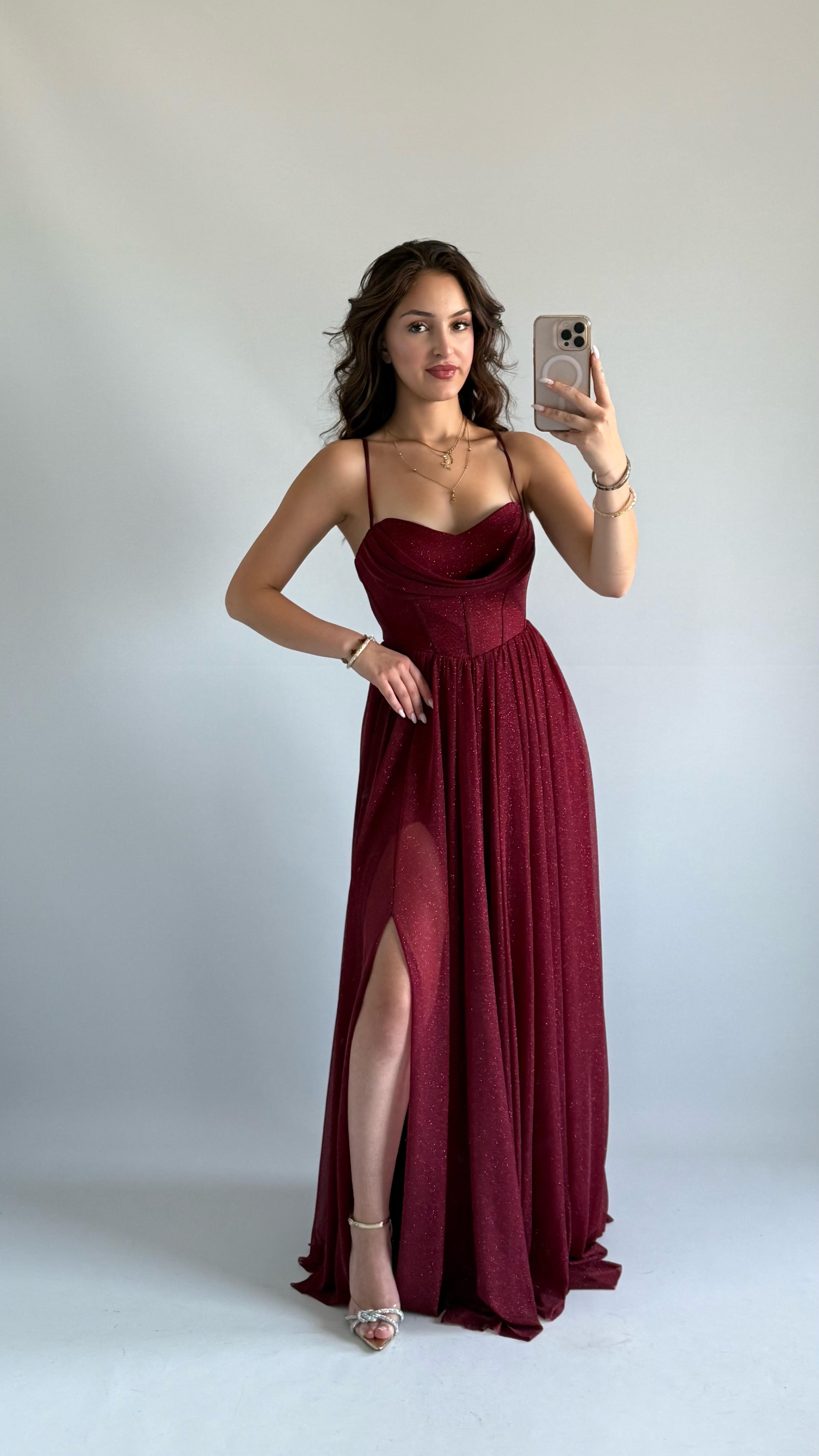 Elsa Simli Abiye Bordo