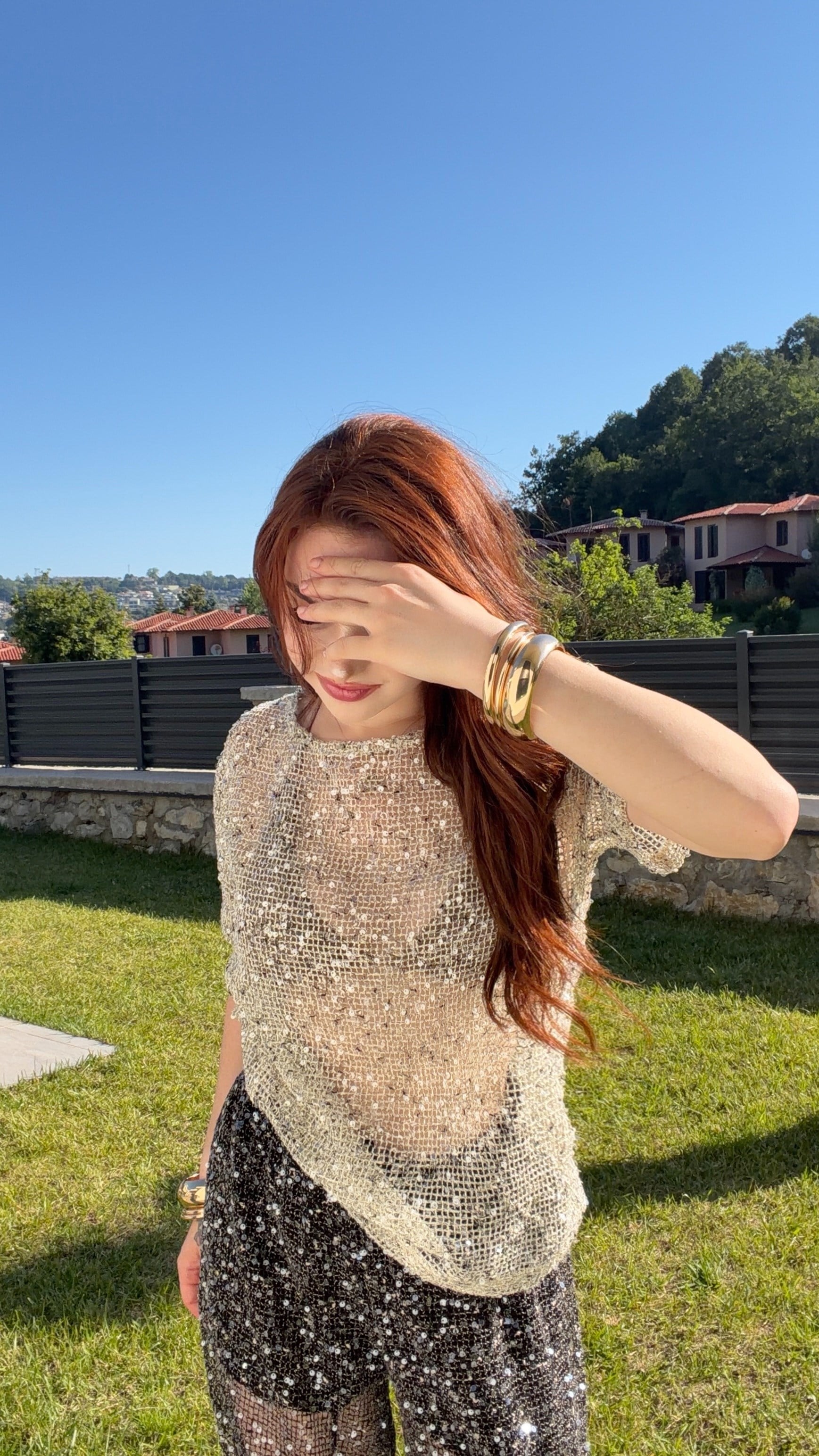 Saint Tropez Pullu File Tişört Bej