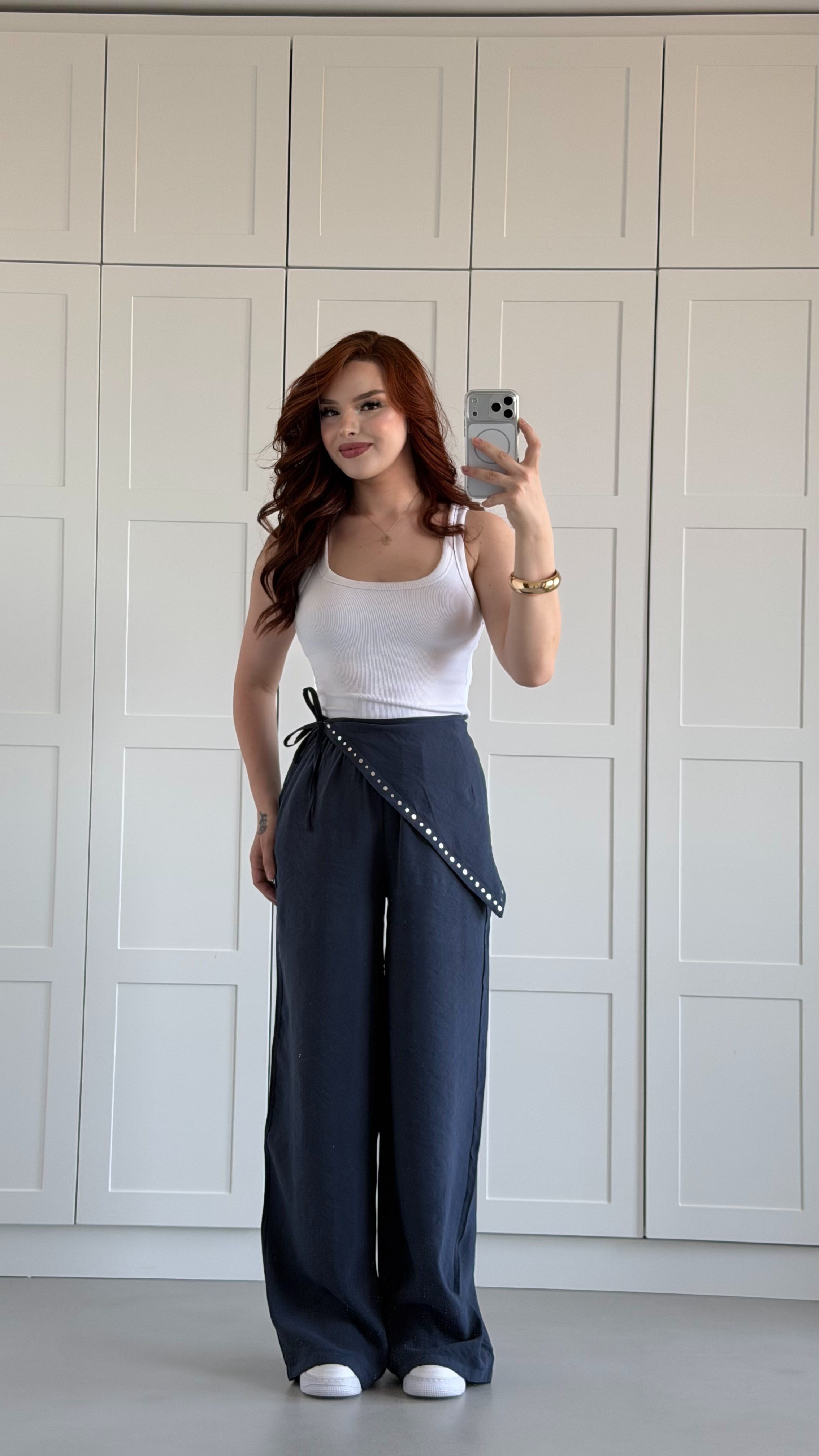 Fularlı Keten Pantolon Lacivert