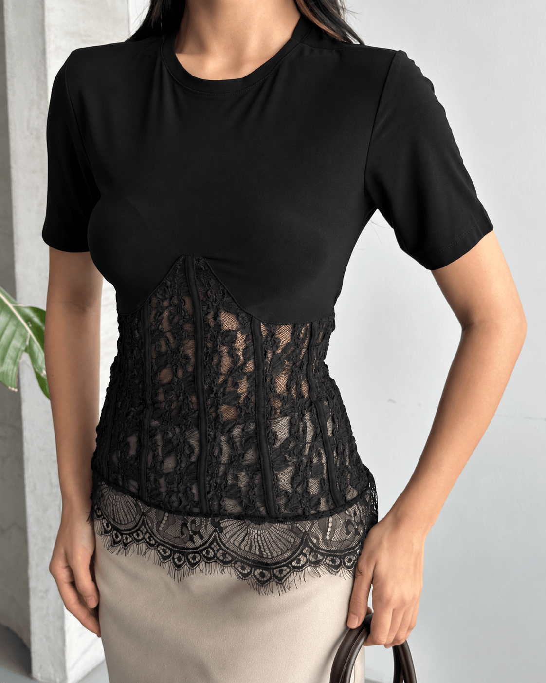 Lace Tie-Waist Blouse Black