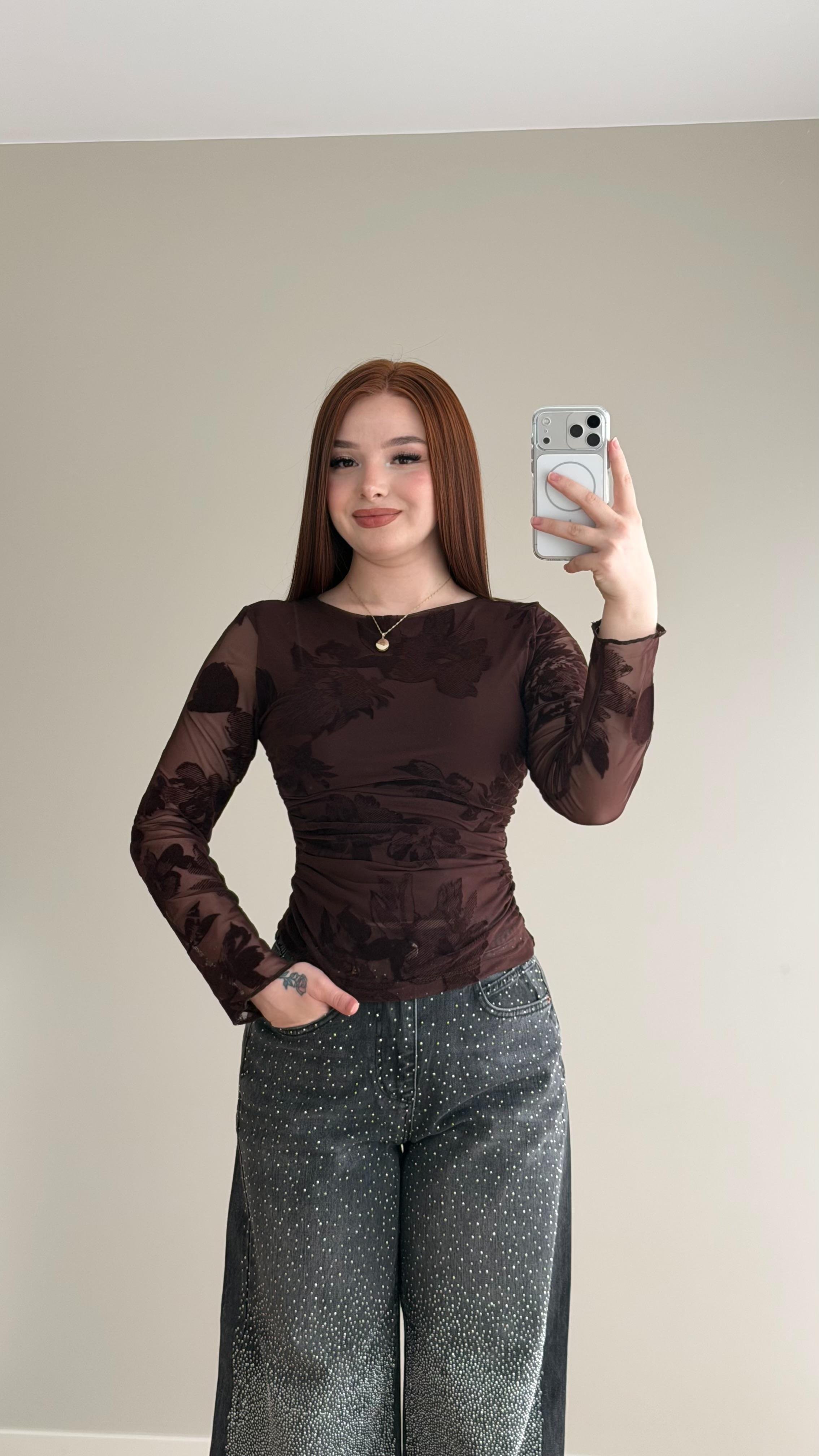 Flok İçi Astarlı Bluz Kahve