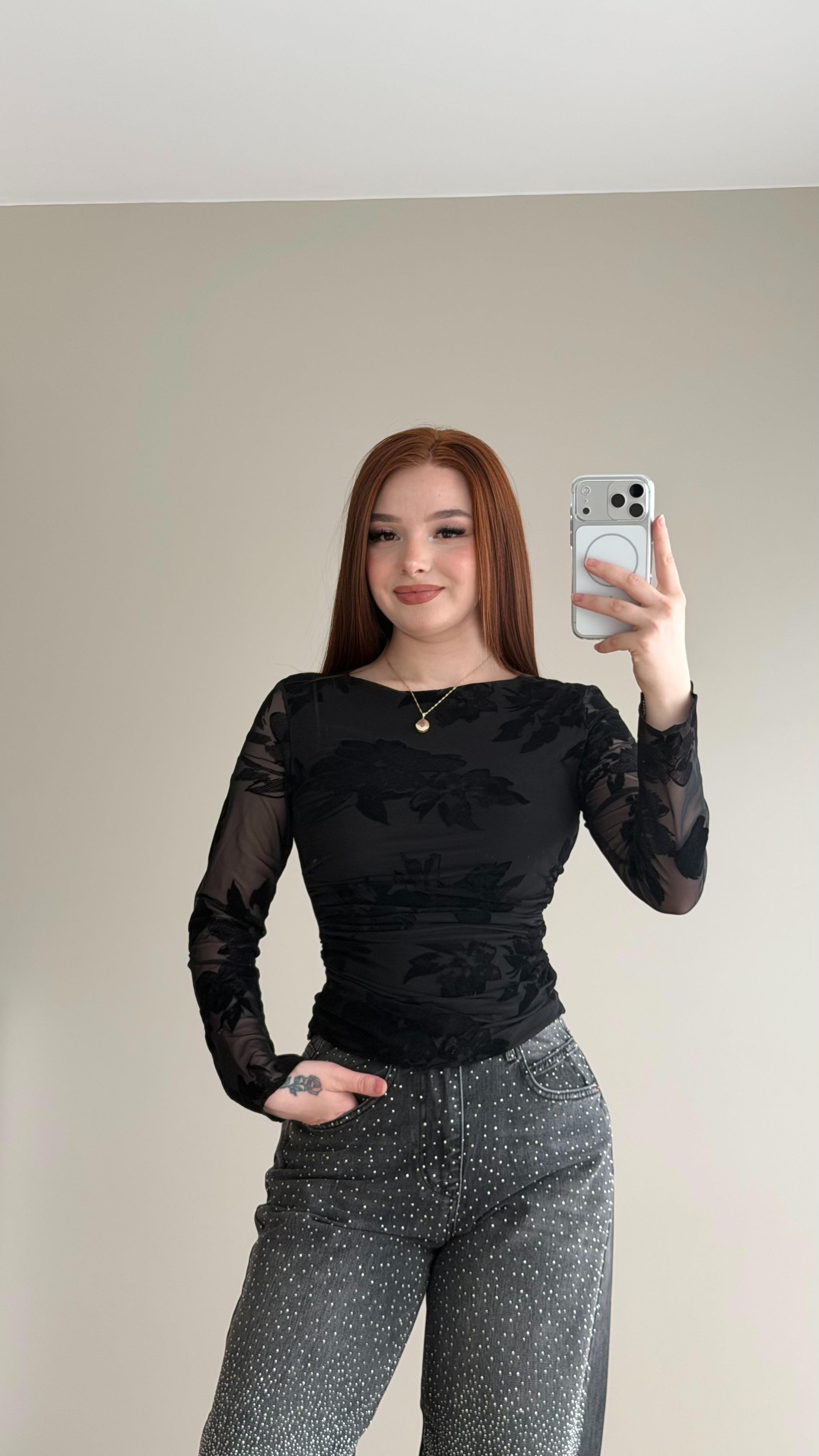 Flok İçi Astarlı Bluz Siyah