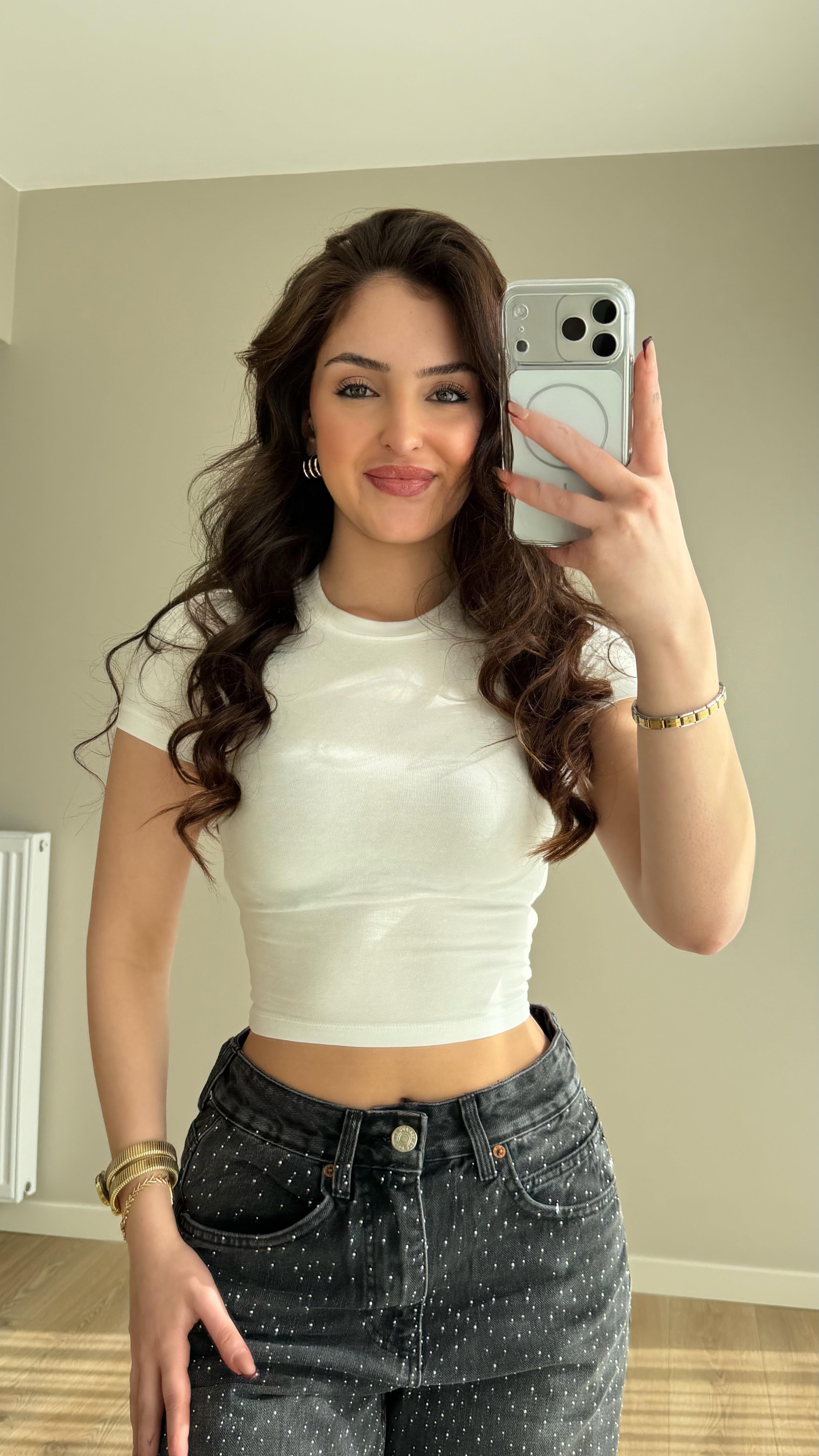 Hm Body Kısa Kol Crop Beyaz
