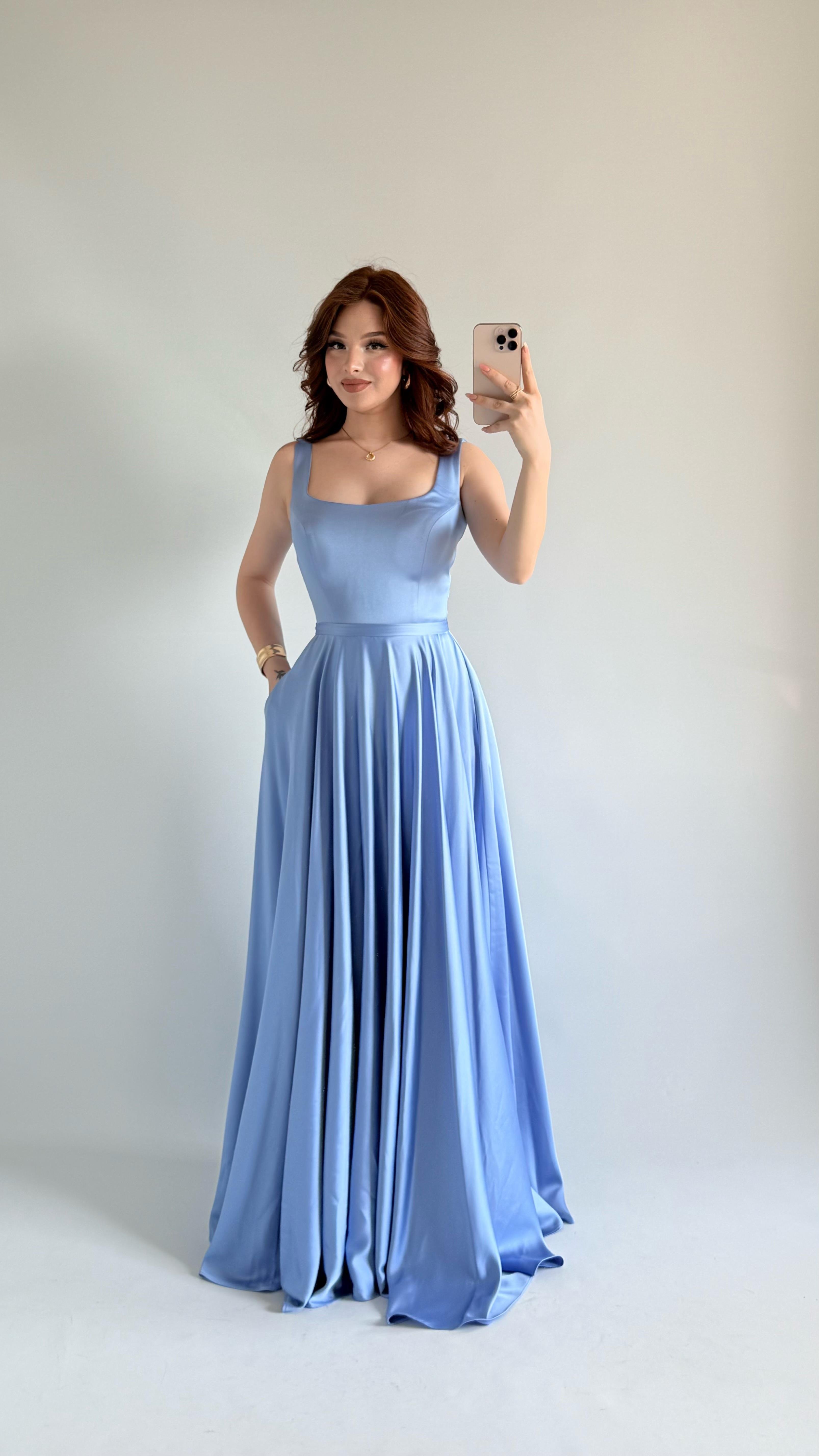 Julia Kare Yaka Saten Abiye Bebe Mavisi